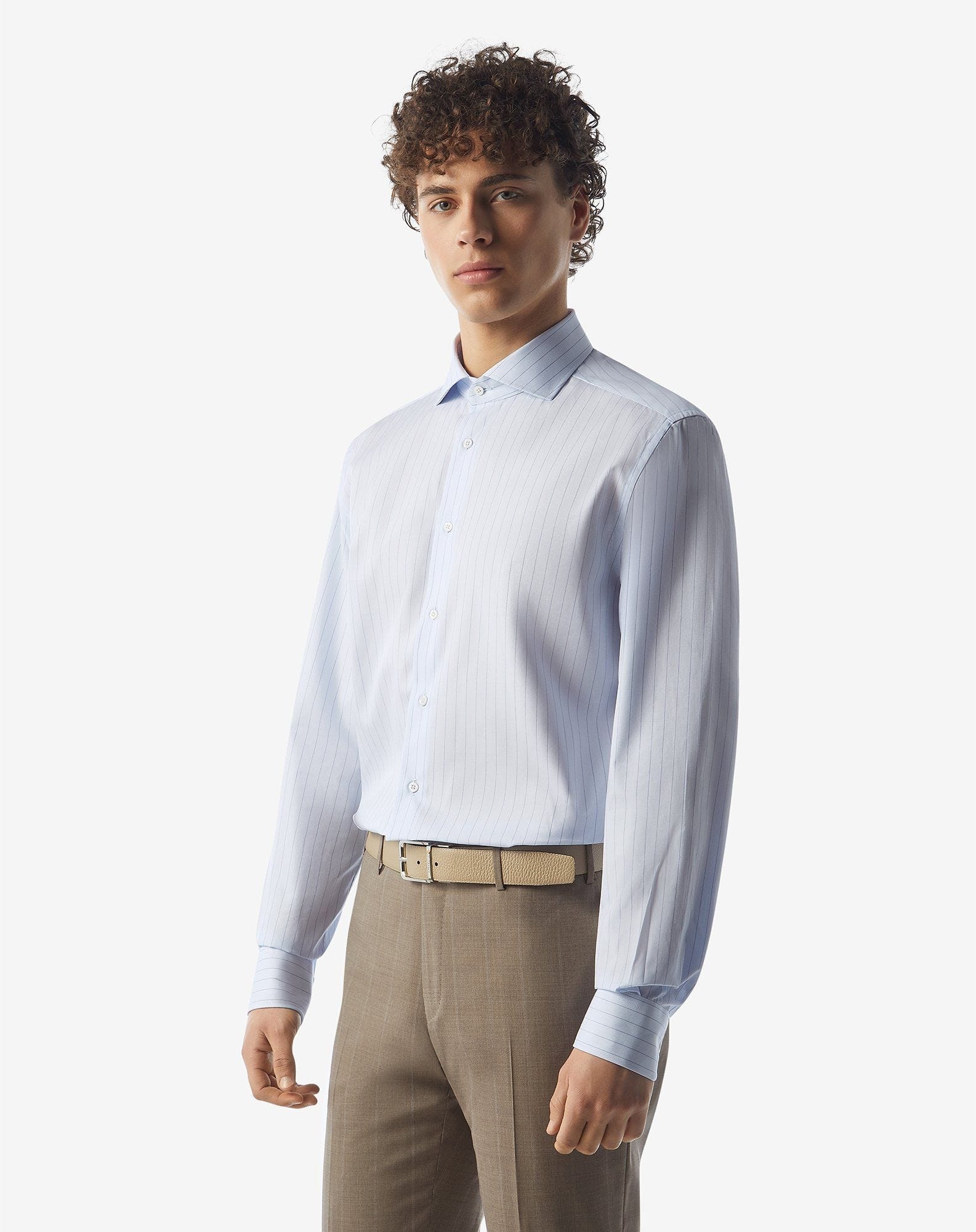 Cotton shirt with light blue and blue stripes - 2