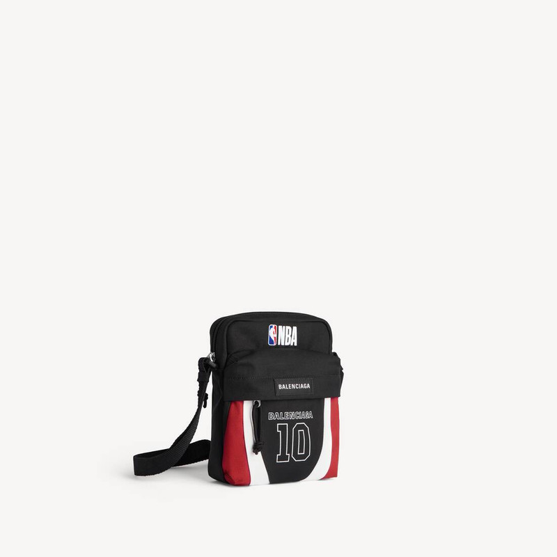 BALENCIAGA Men's Balenciaga | Nba Collaboration Explorer Crossbody Pouch in Black/white/vermillon Red outlook