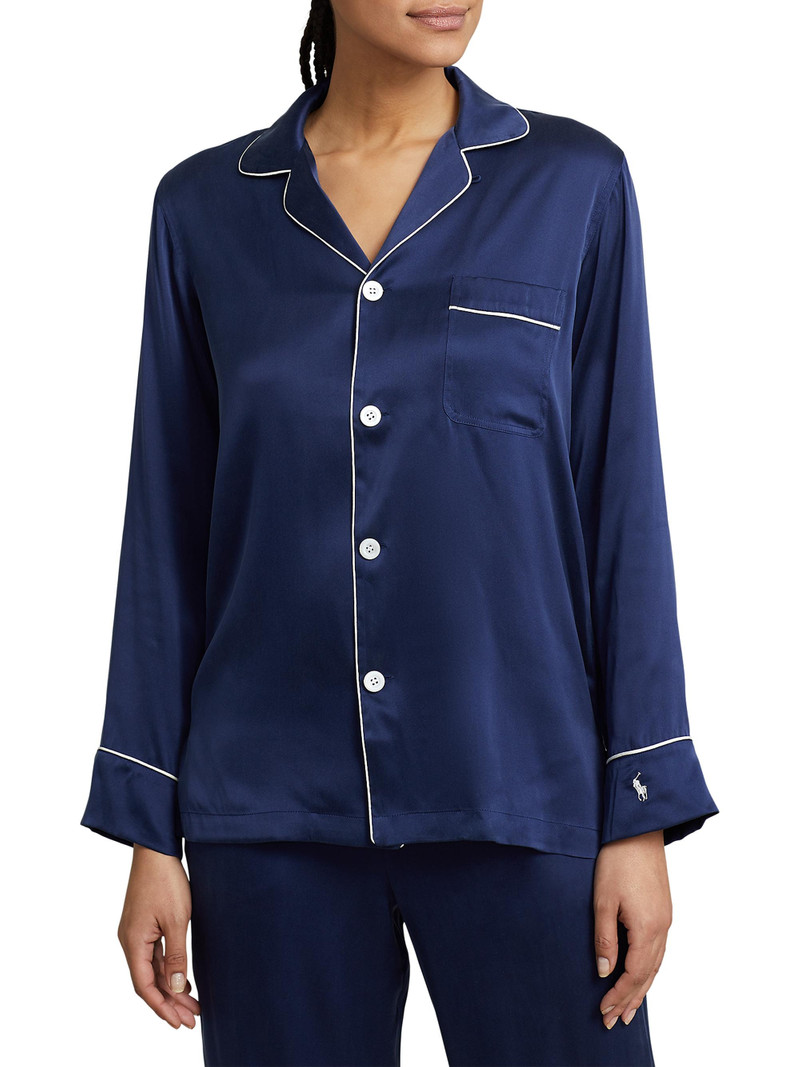 Women's Heritage Silk Laurel 2-Piece Stretch Silk Pajama Set - Navy 4