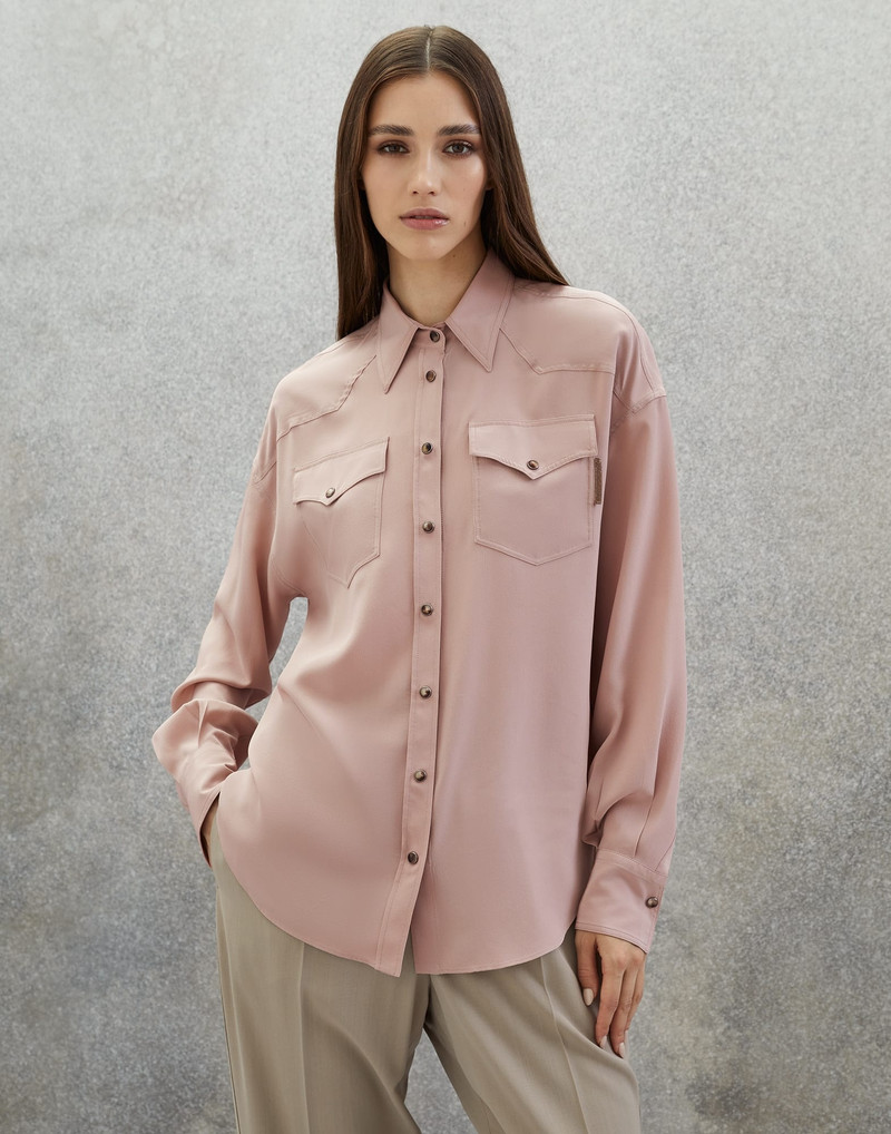 Silk crêpe de Chine shirt with shiny tab 1