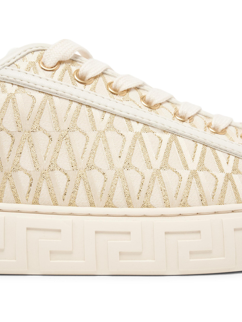 Women's Jacquard La Greca Cotton Low-Top Sneakers - Pastel Pink Multi Color Gold 6