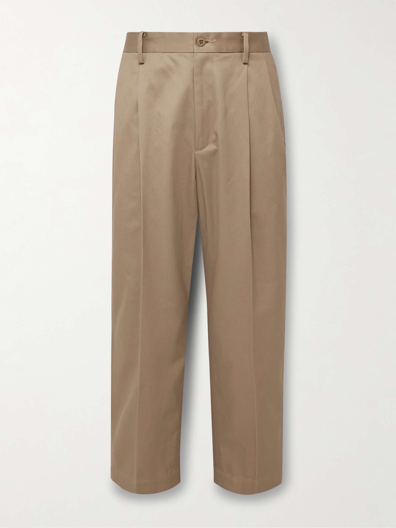 Straight-Leg Pleated Cotton-Twill Trousers - 1