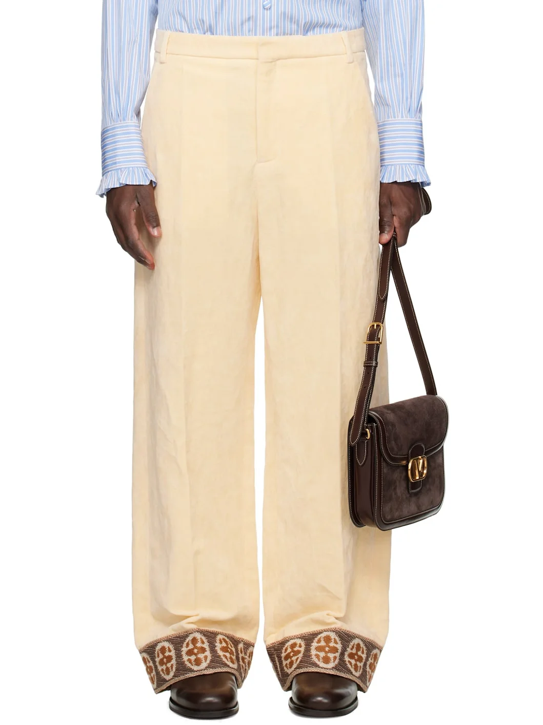 Beige Flocked Trousers - 1