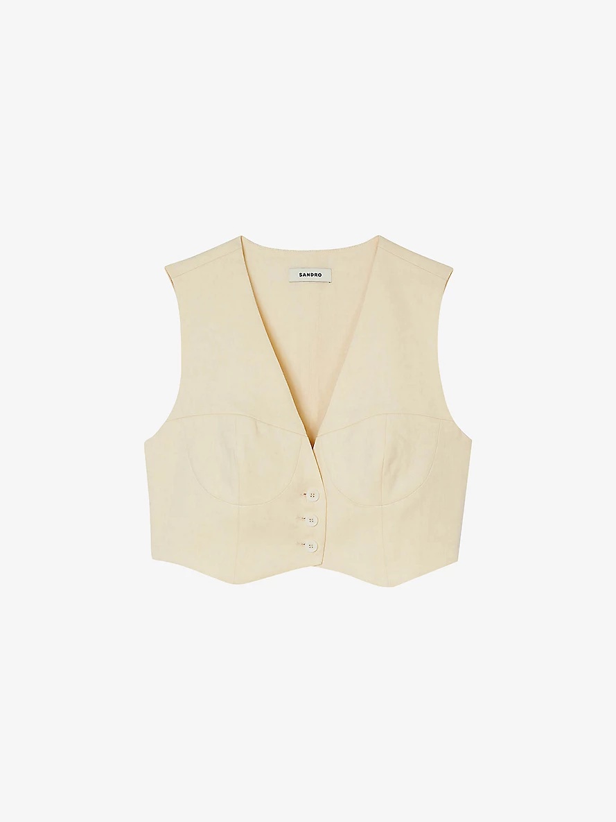 Corset-style cropped stretch linen-blend waistcoat - 1