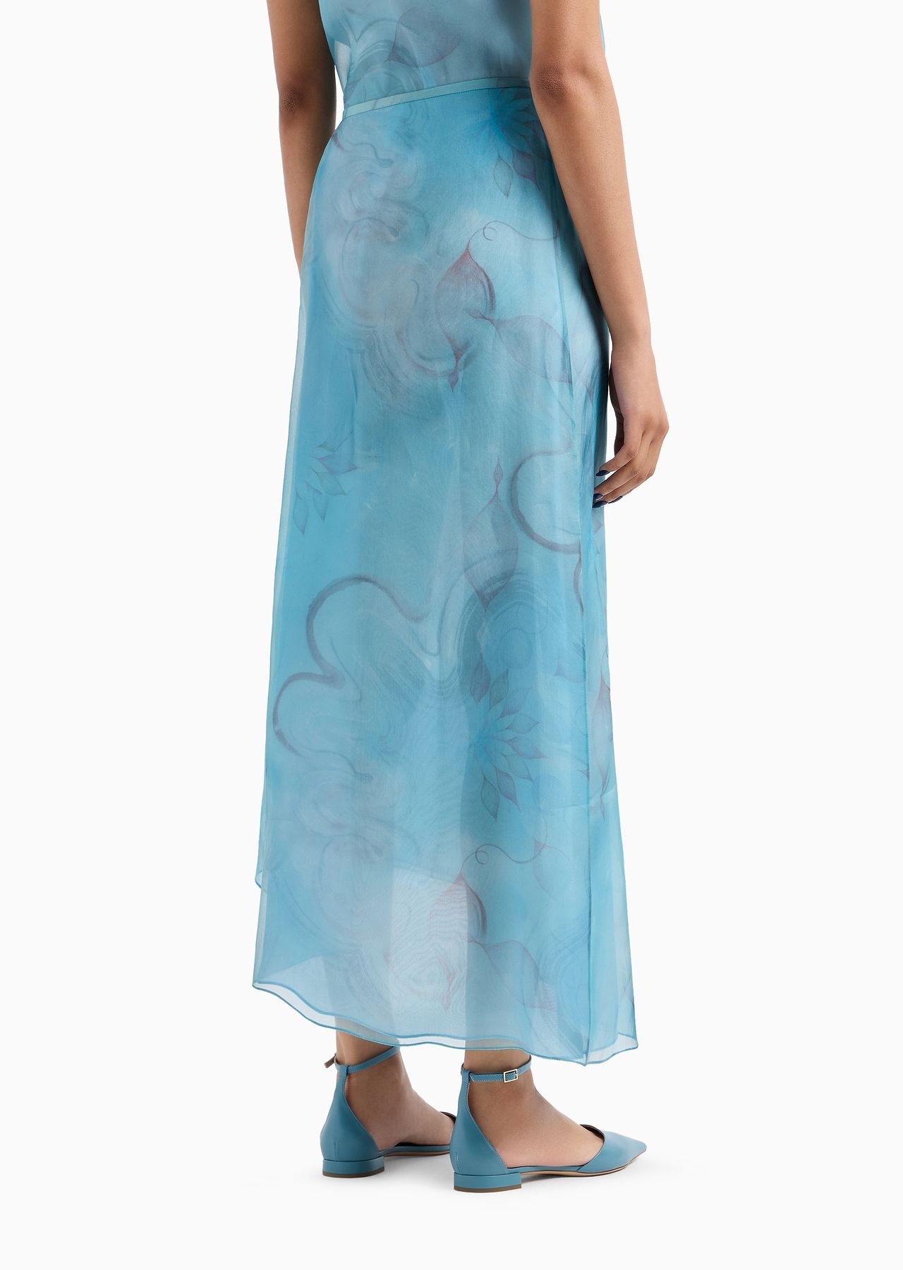 Silk organza asymmetric skirt with a floral print - 3