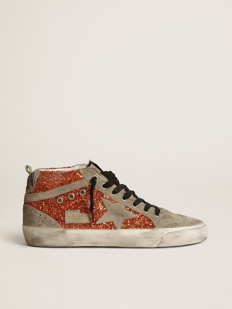 Mid Star in cinnamon glitter with ice-gray suede star and flash - 1