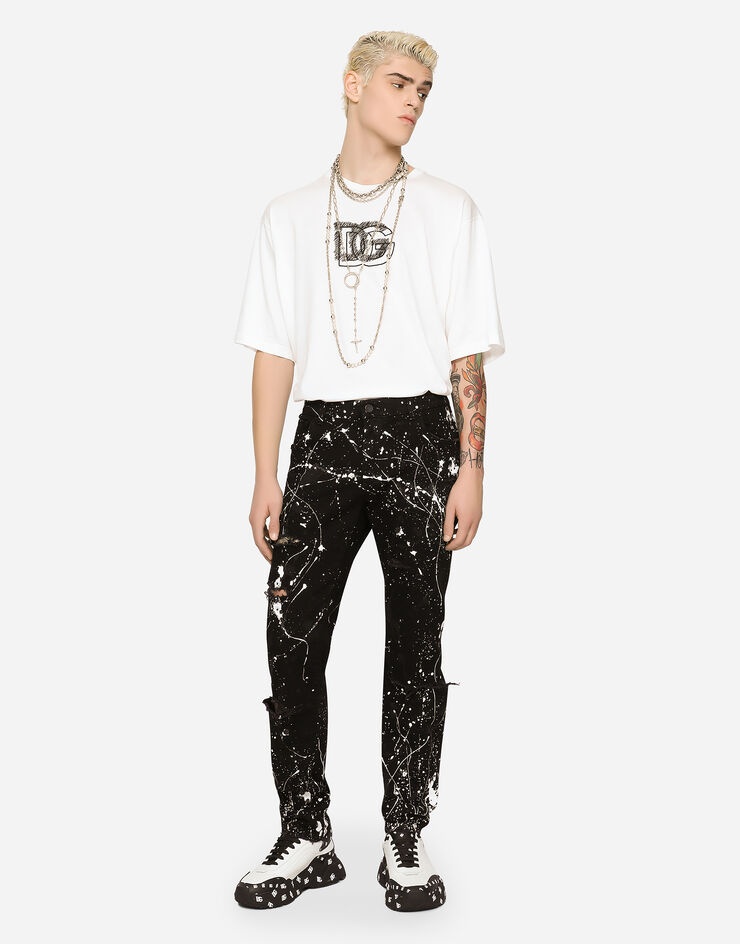 Skinny stretch jeans with rips and splash design - 2