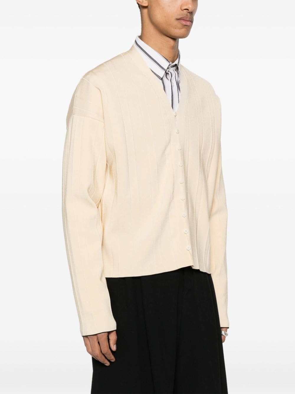 pleated ribbed cardigan - 3