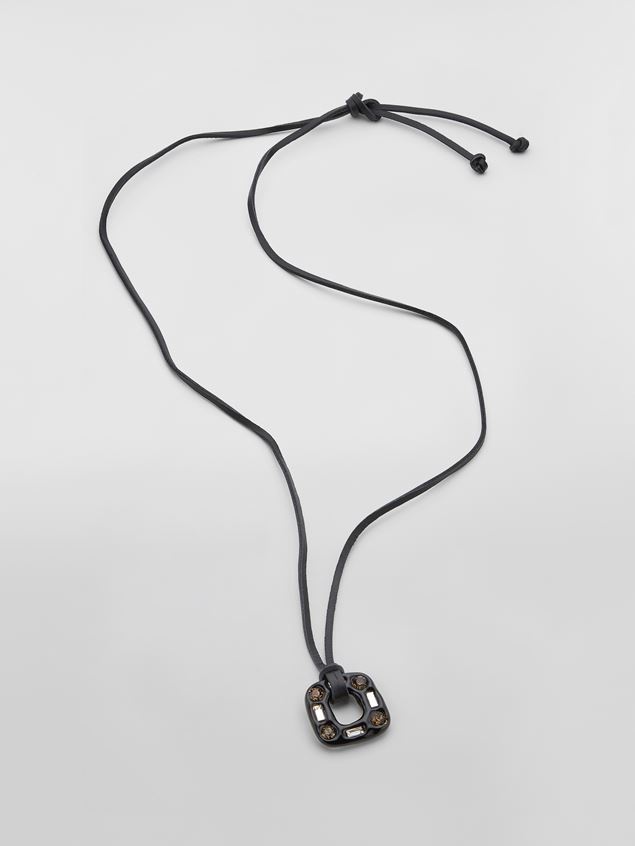 LEATHER SPARKLE BRACELET WITH BLACK METAL ELEMENT AND BI-COLOURED BEADS - 1