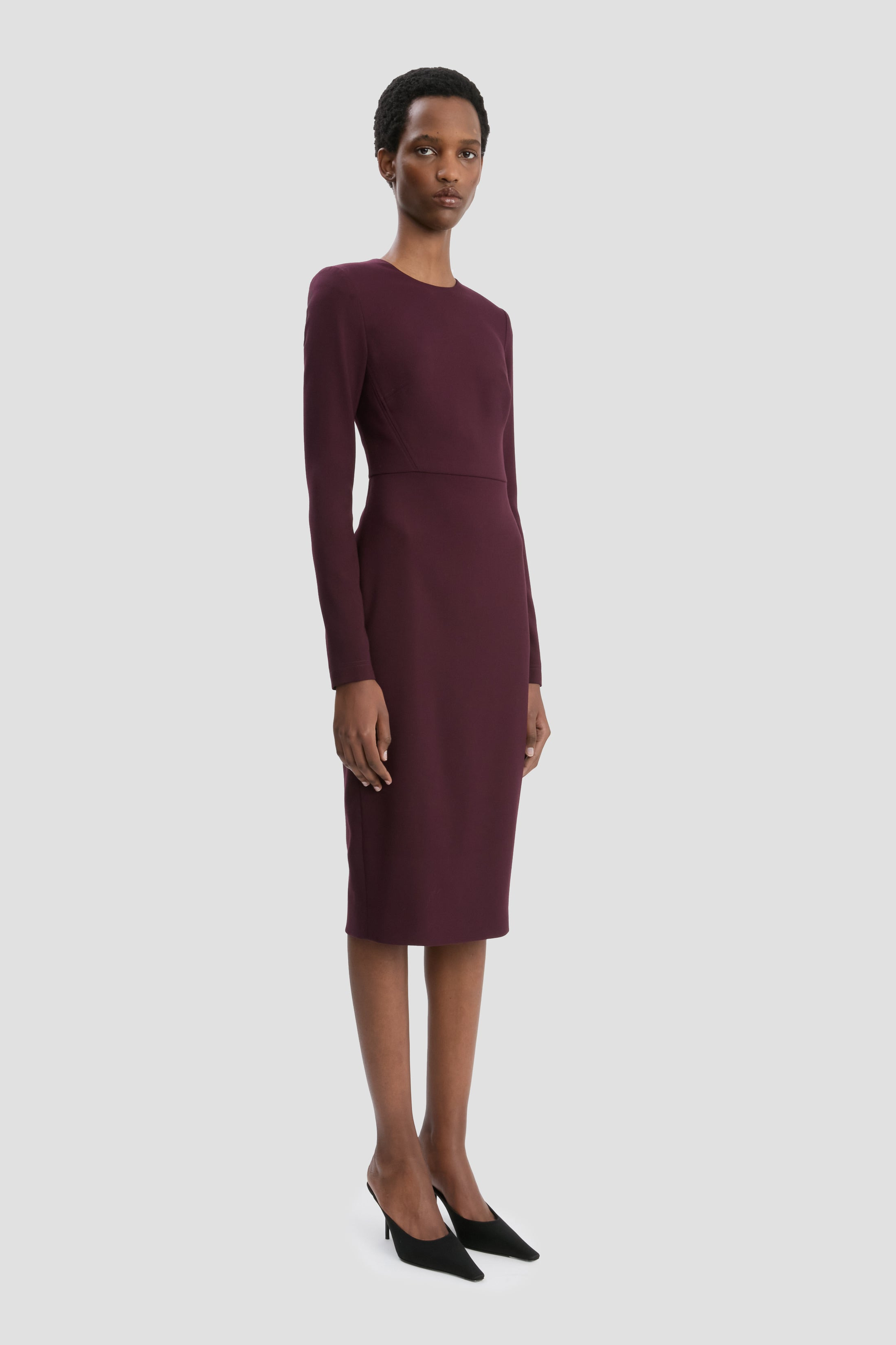 Long Sleeve T-Shirt Fitted Dress In Deep Mahogany - 3