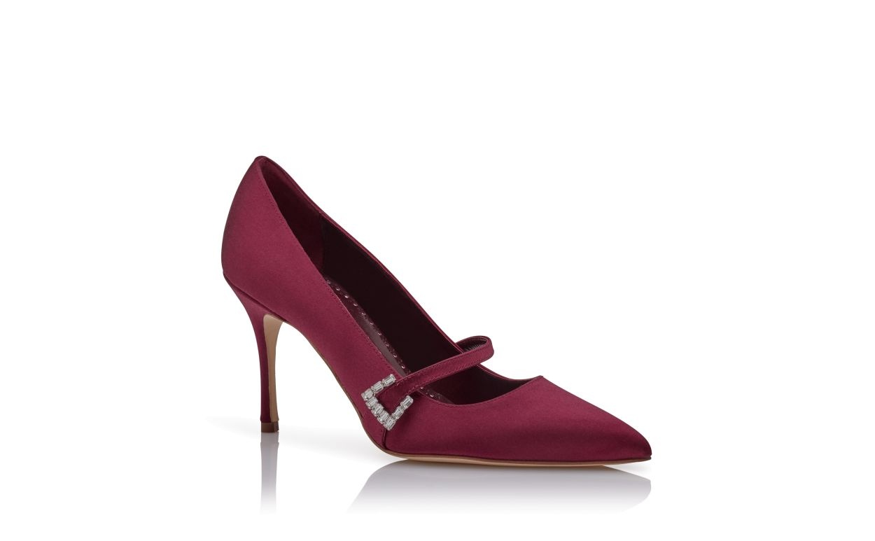 Dark Red Satin Mary Jane Pumps - 3