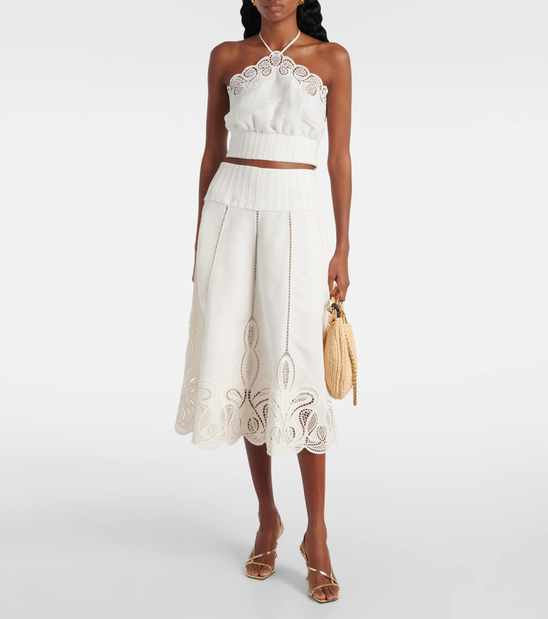 SIMKHAI Kaius lace-trimmed line-blend midi skirt outlook