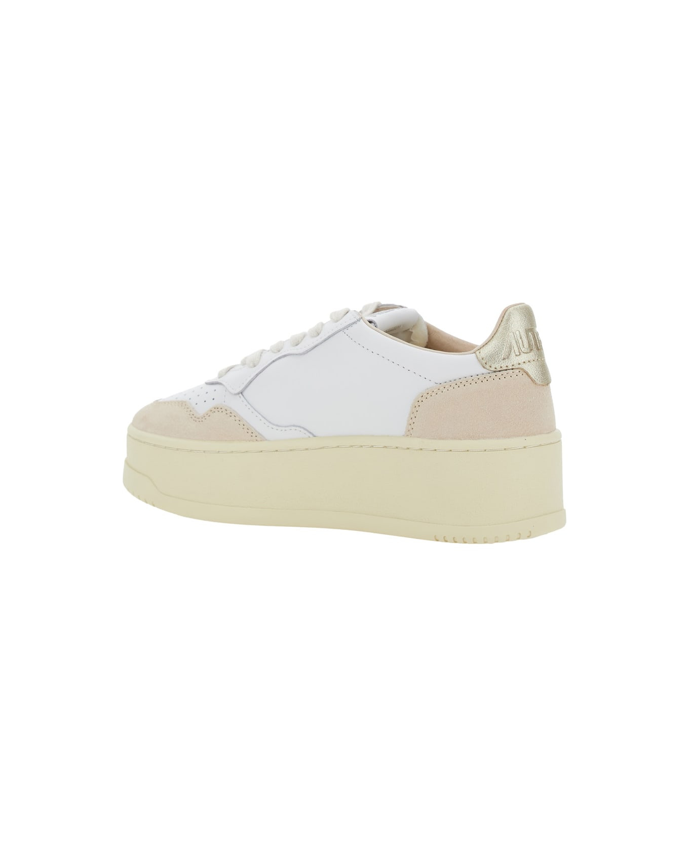 White Low Top Sneakers With Oversized Platform In Leather Woman - 3