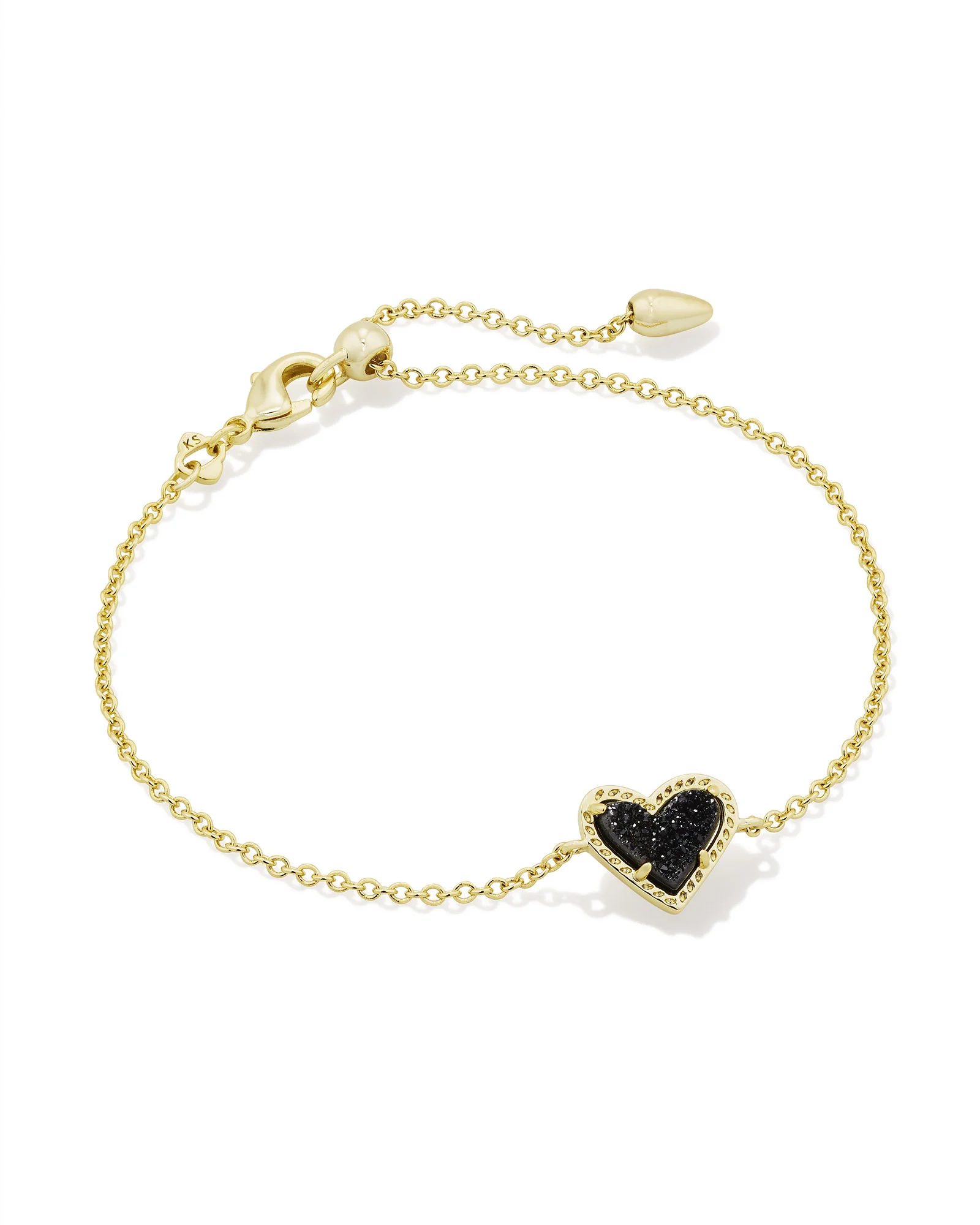 Ari Heart Gold Delicate Chain Bracelet in Black Drusy - 1