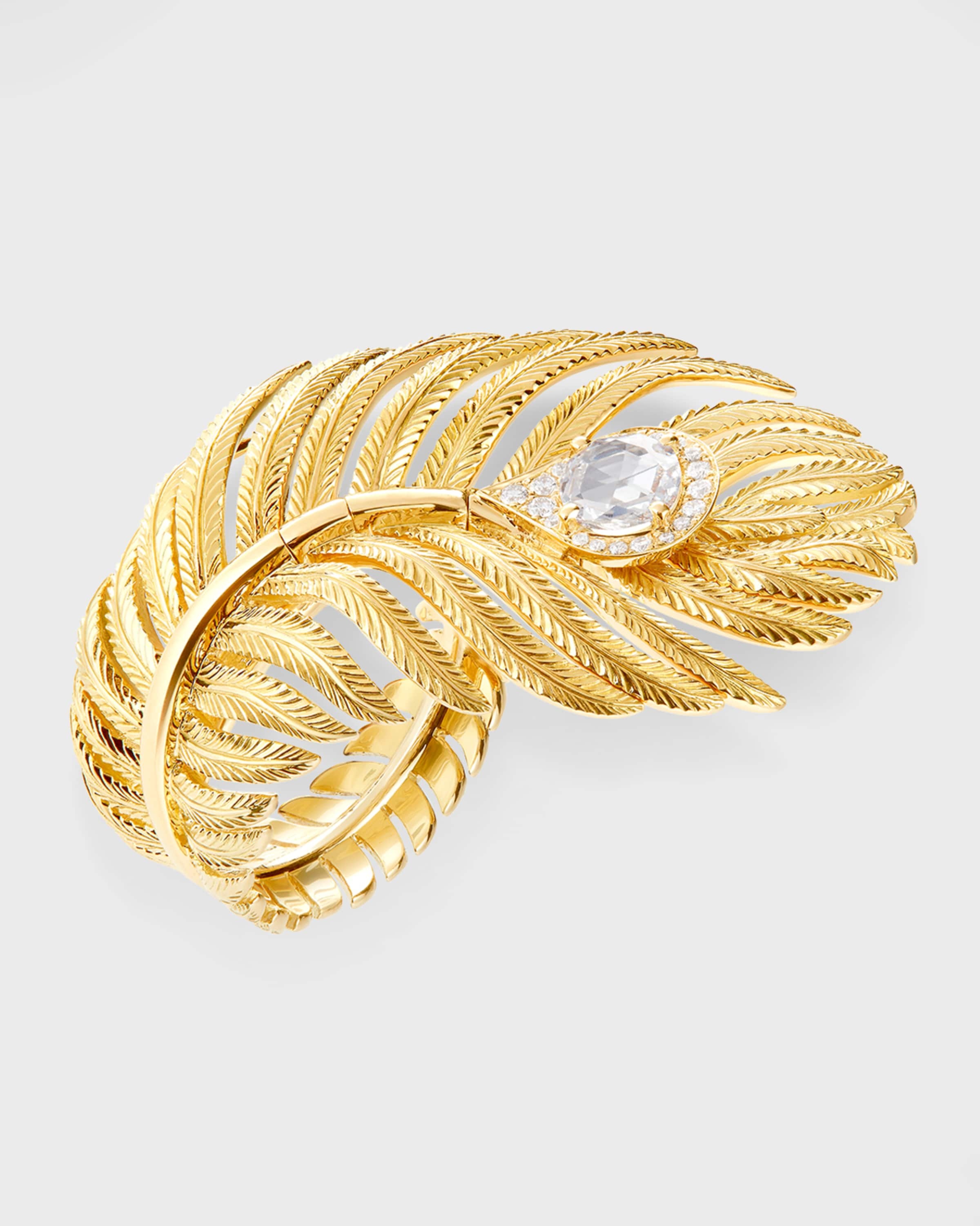 Plume de Paon 18K Yellow Gold Large Diamond Ring - 1