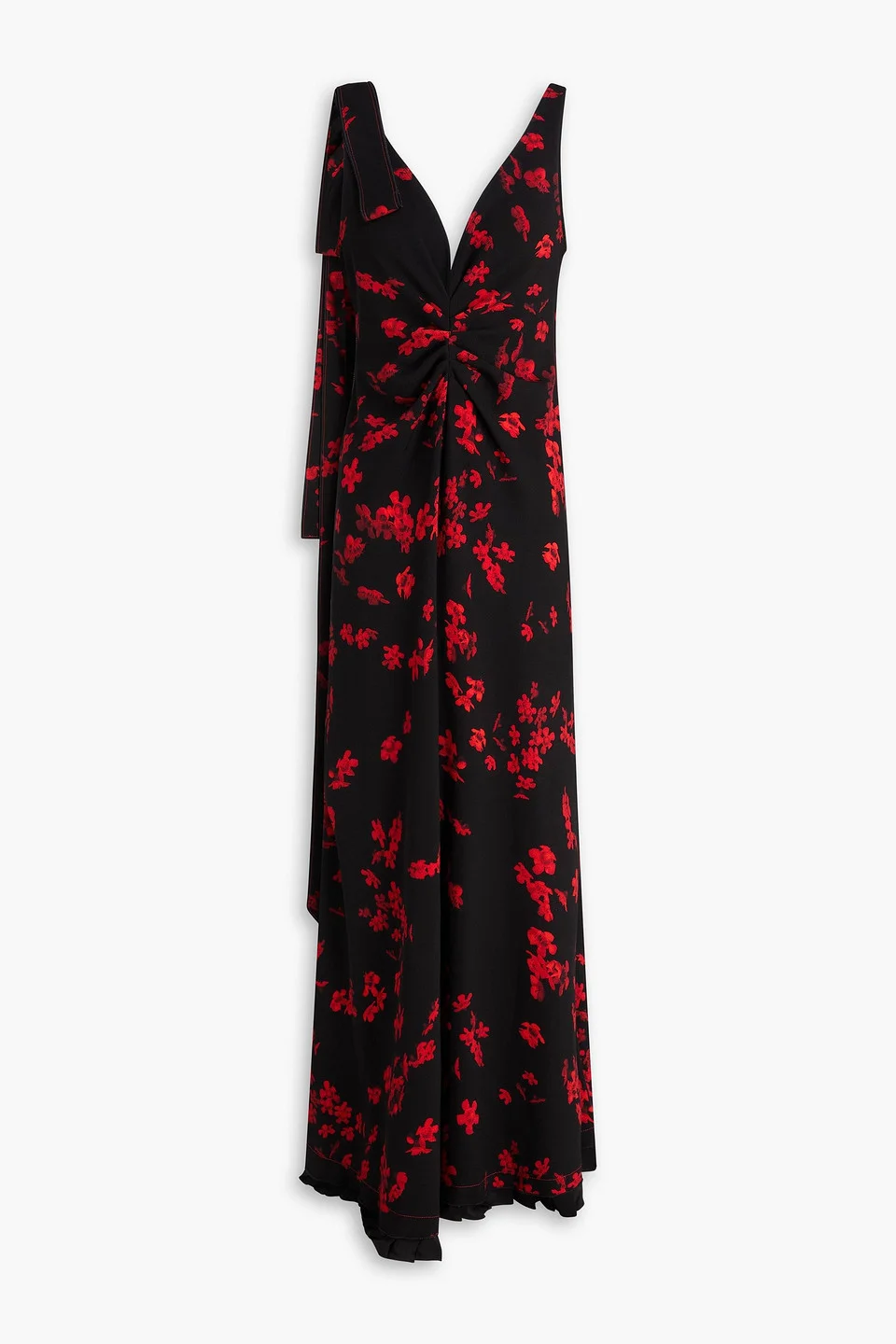 Open-back tie-detailed gathered floral-print crepe maxi dress - 1