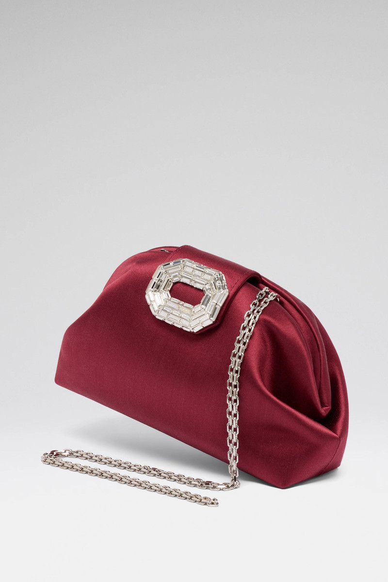 Amina Muaddi CAMELIA CLUTCH WINE SATIN outlook
