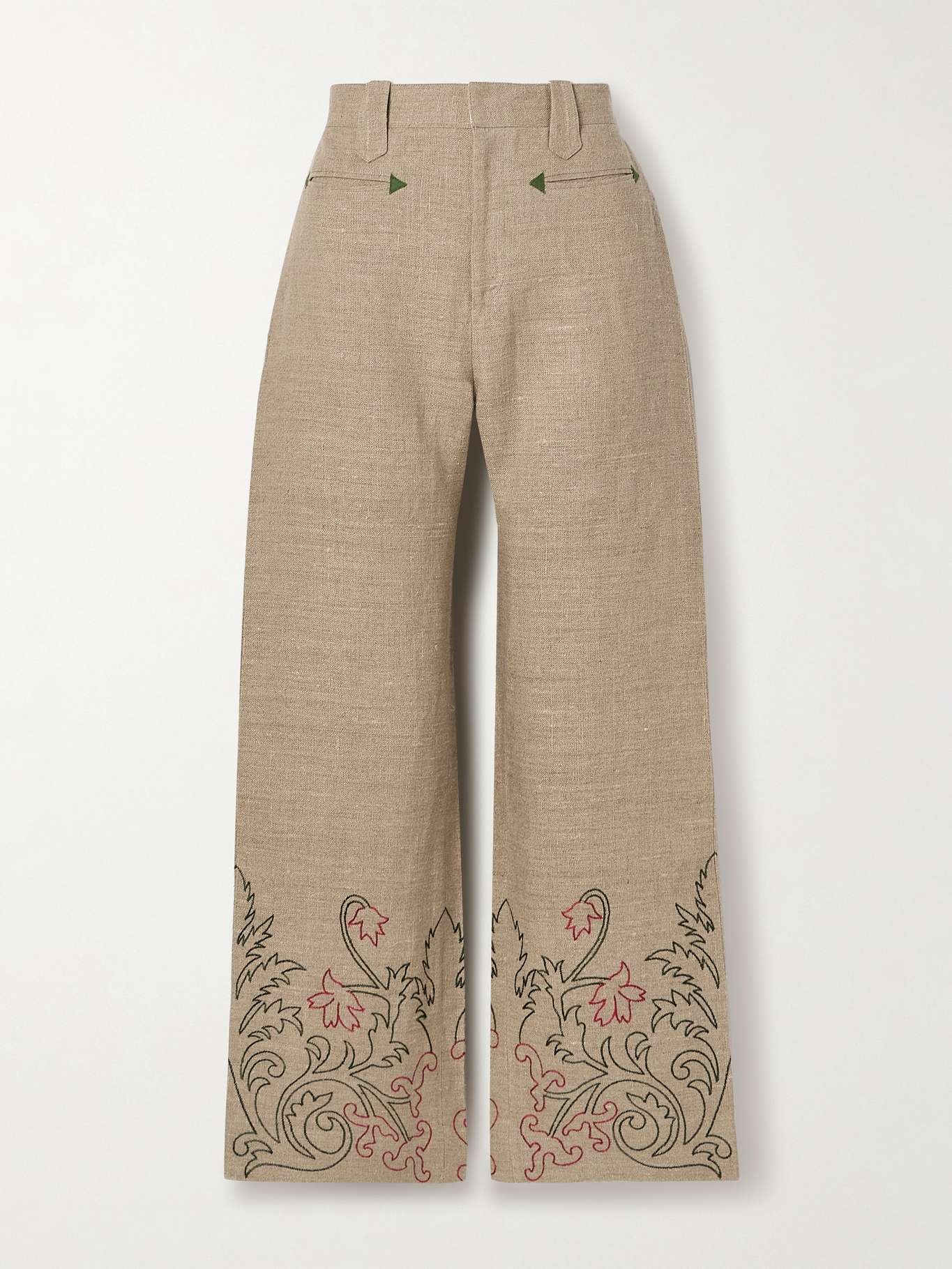 Embroidered linen wide-leg pants - 1
