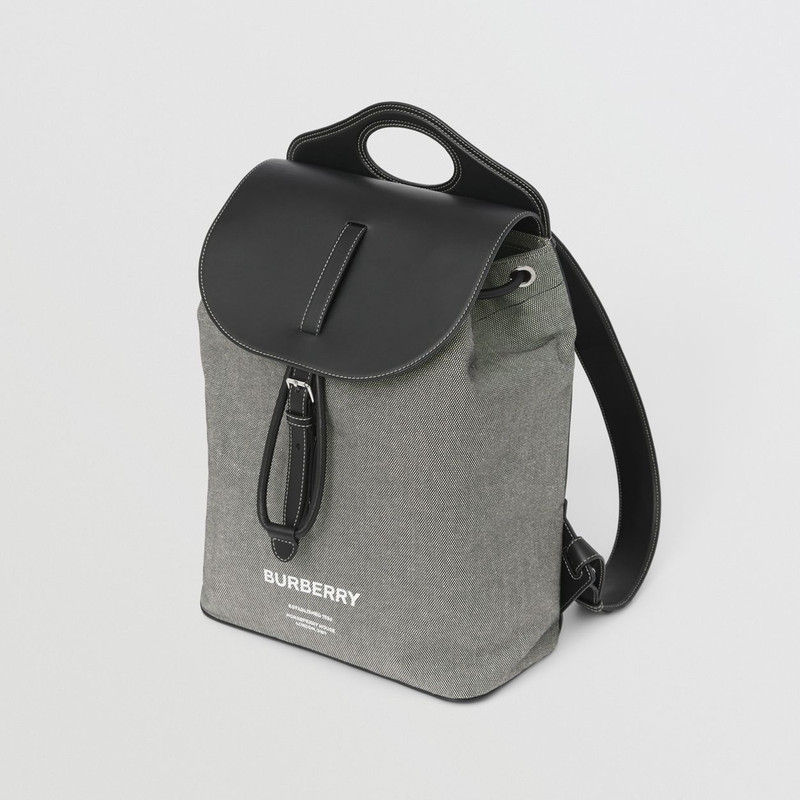 Horseferry Print Canvas and Leather Pocket Backpack 4