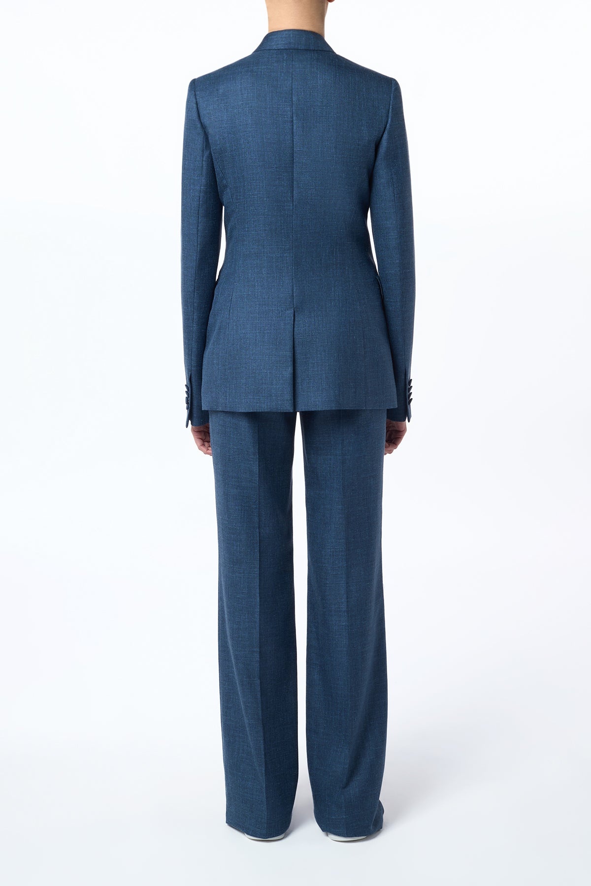 Angela Blazer in Denim Virgin Wool Silk with Linen - 4