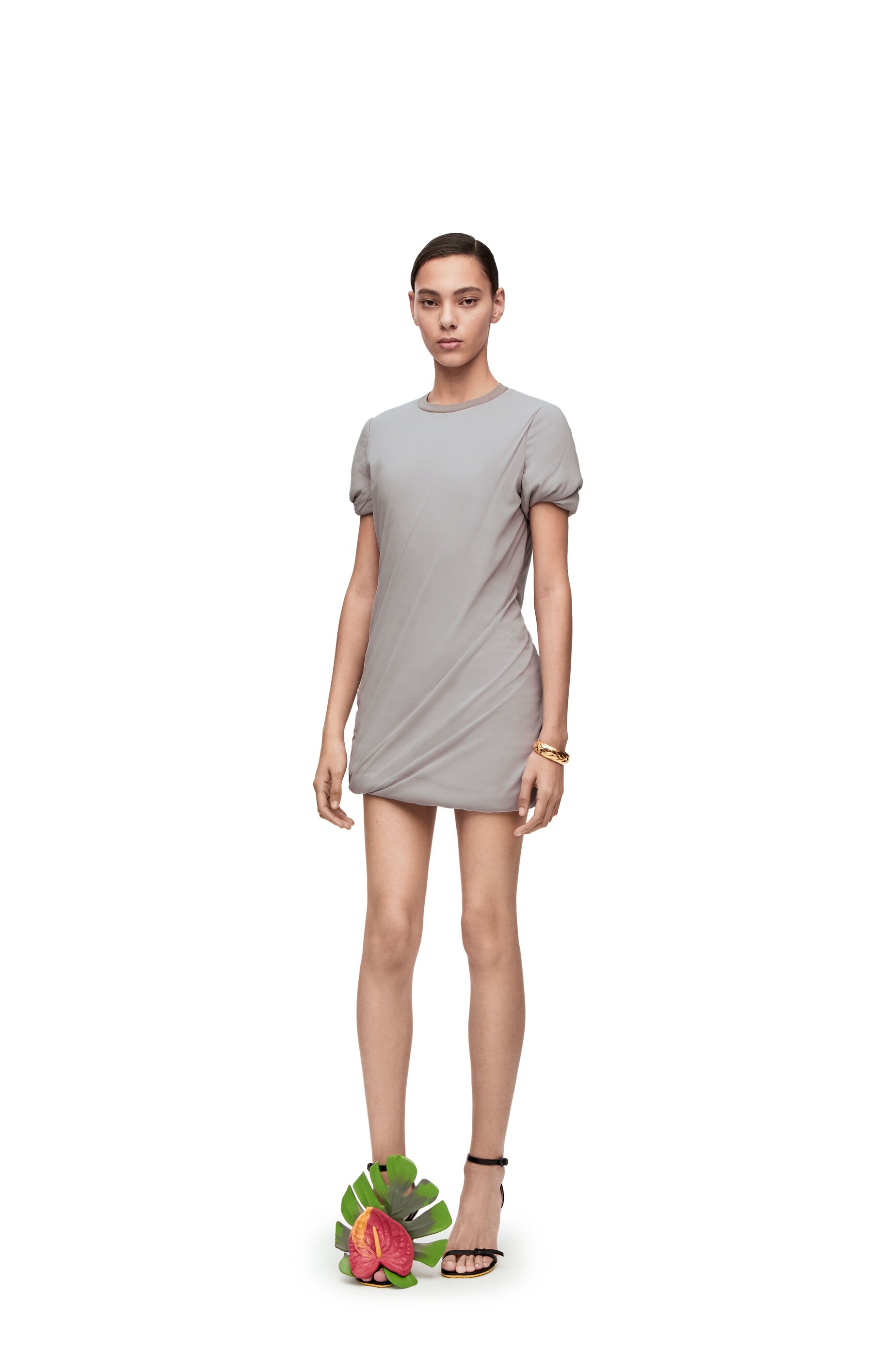Padded mini dress in stretch silk chiffon - 3