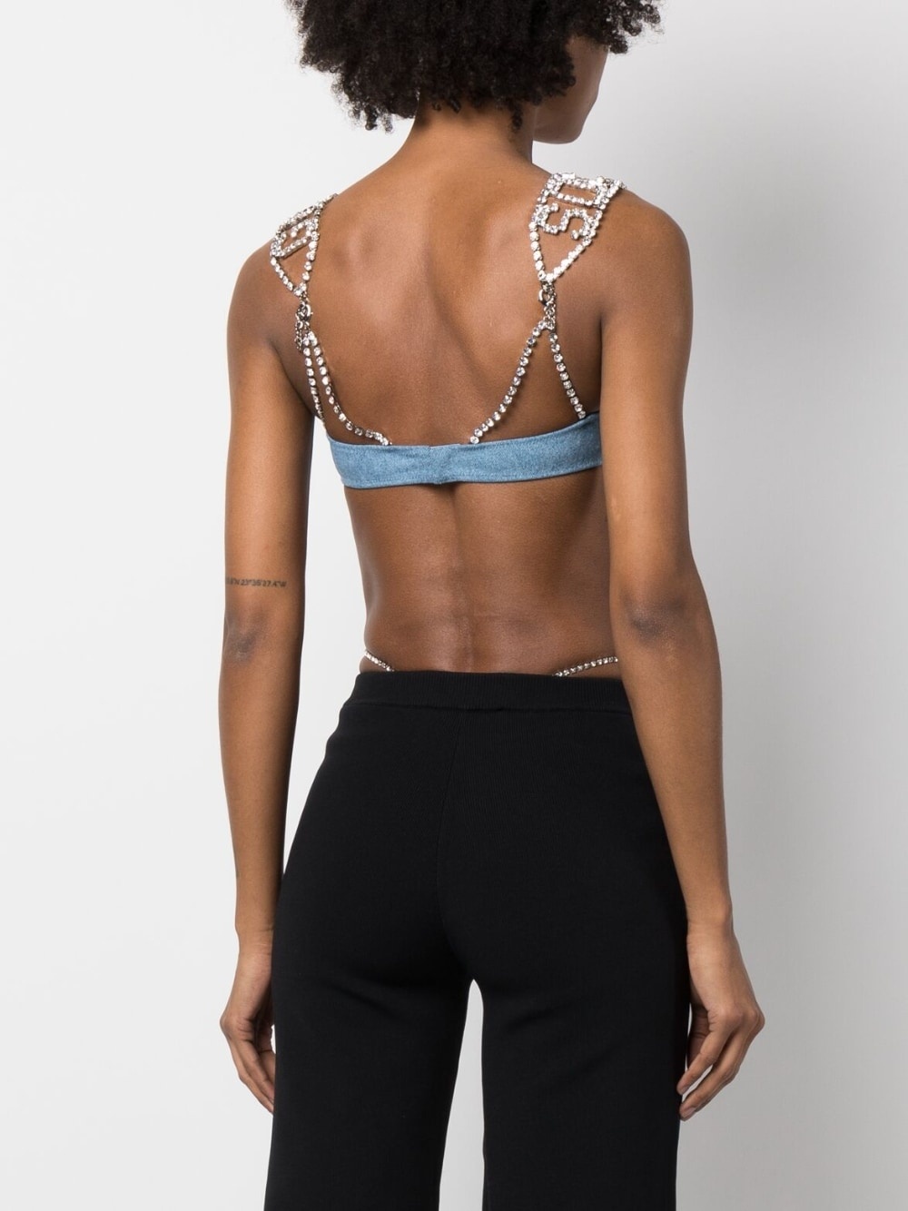 embellished-strap denim bralette top - 4