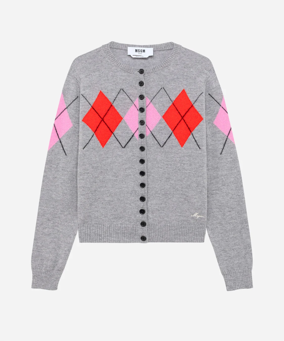 Cashmere wool blend cardigan with argyle pattern - 1