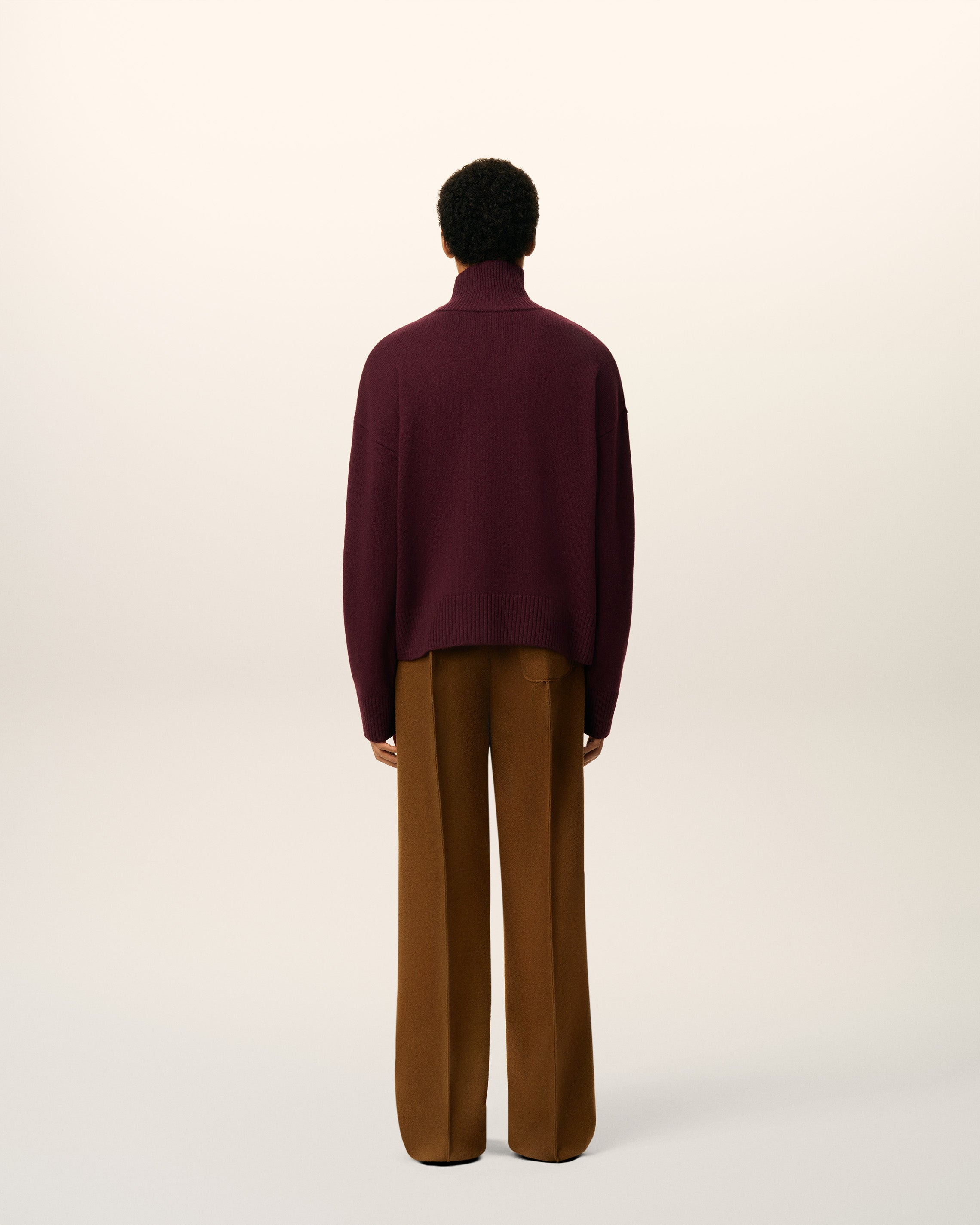 BURGUNDY WOOL AMI DE COEUR FUNNEL NECK SWEATER - 5