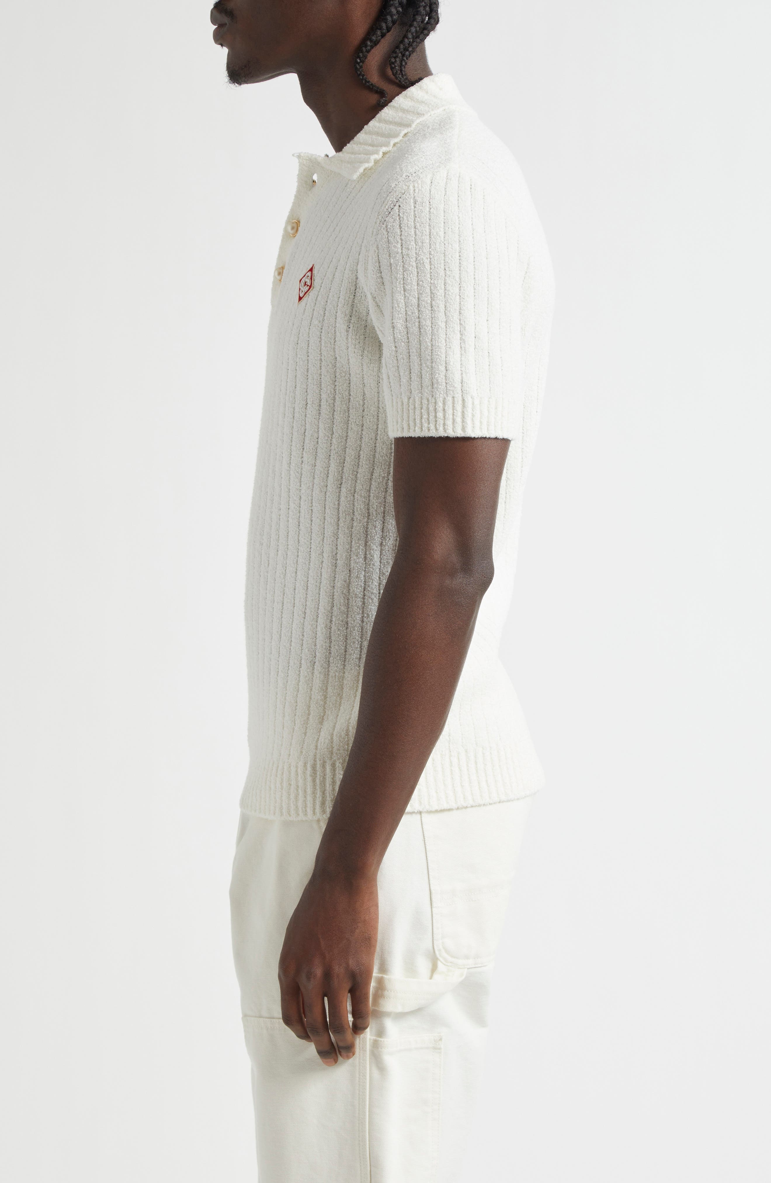 Casablanca Bouclé Rib Polo in White at Nordstrom - 3