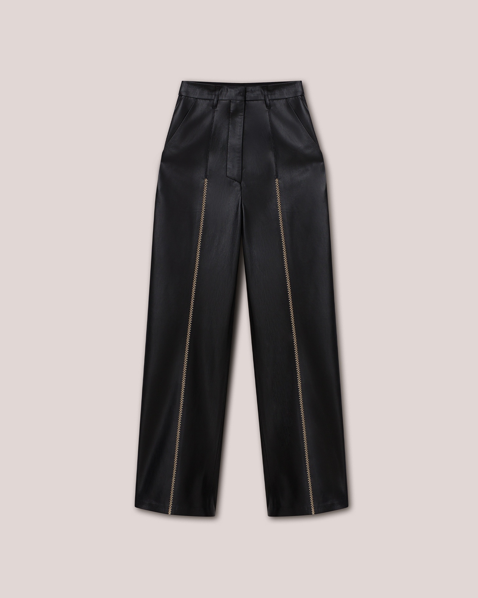 LUCEE - Vegan leather merrow-stitch straight-leg trousers - Black - 1