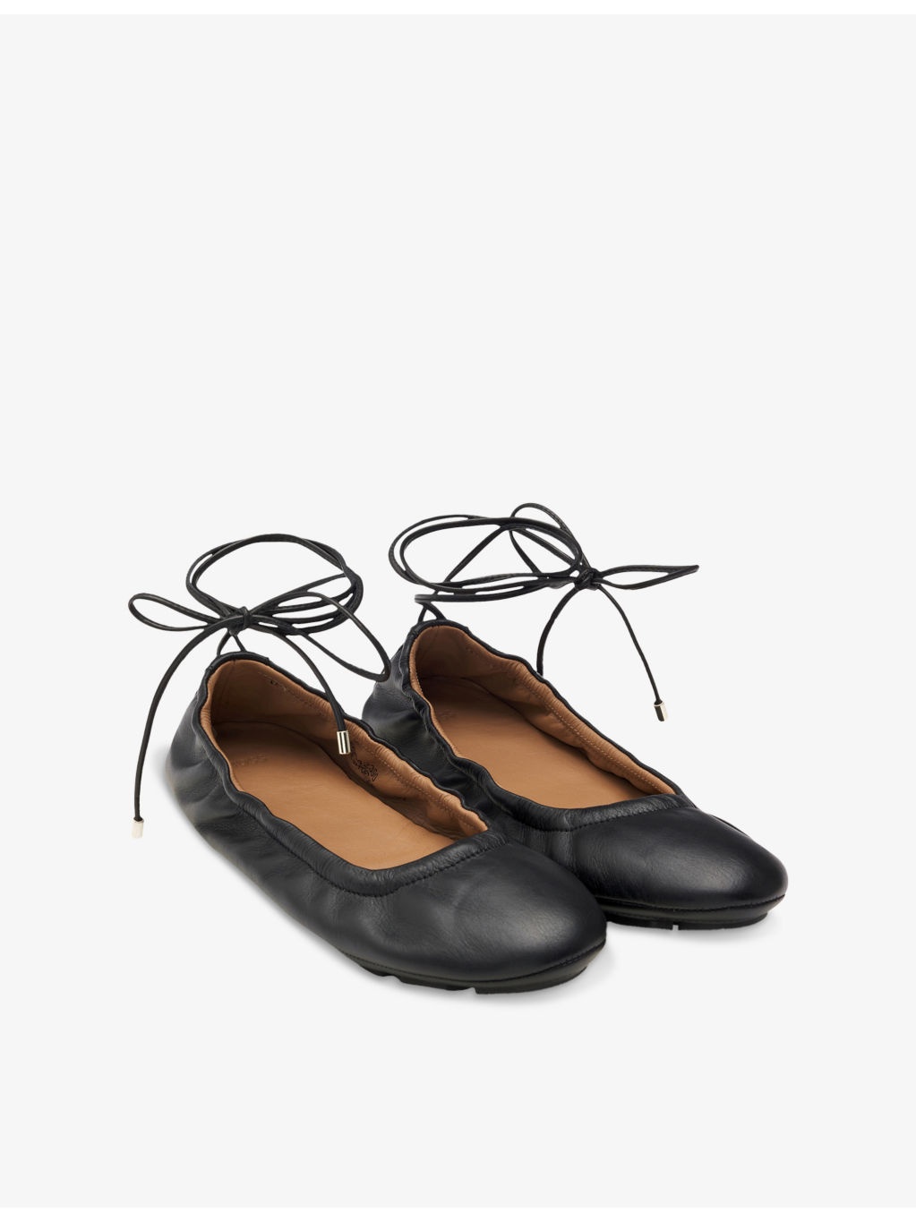 Tie-String Leather Ballet Flats - 3