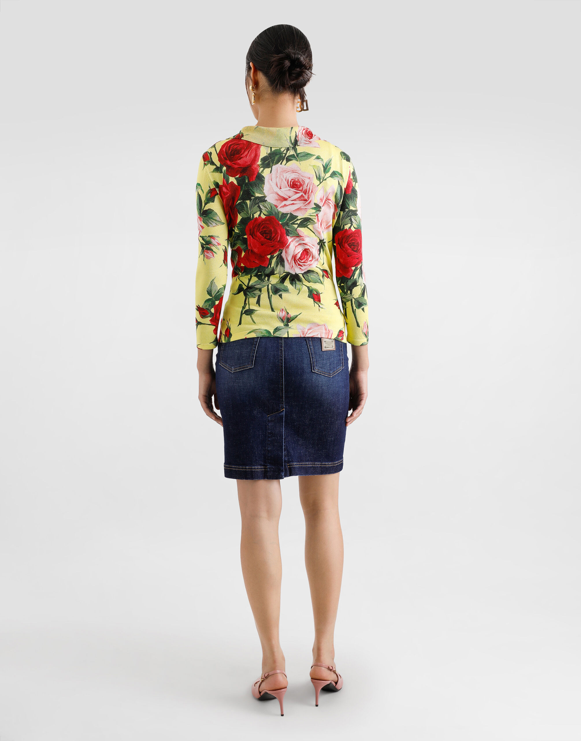 Silk knit cardigan with bouquet print - 3