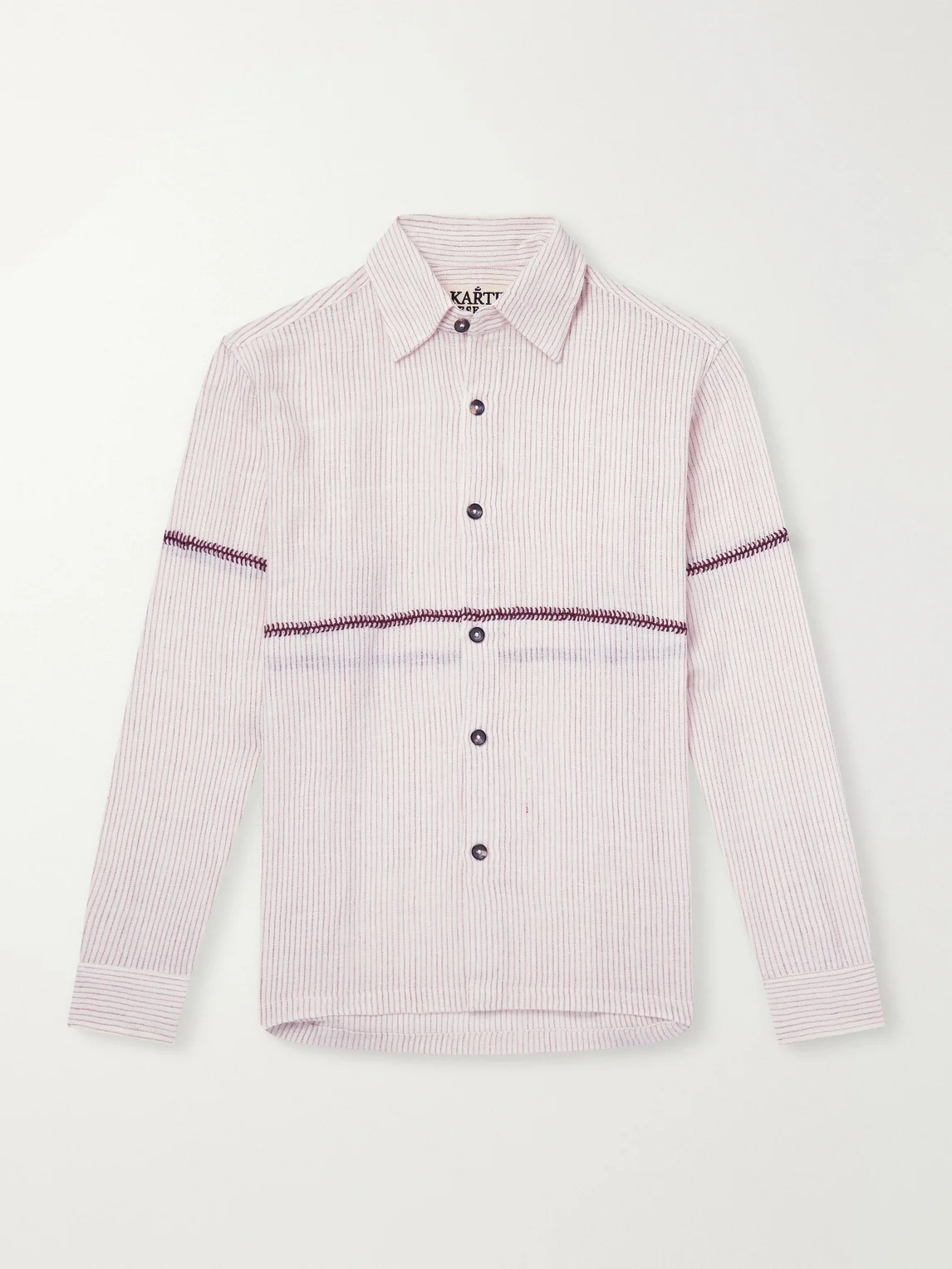 Rabari Embroidered Pinstriped Cotton Shirt - 1