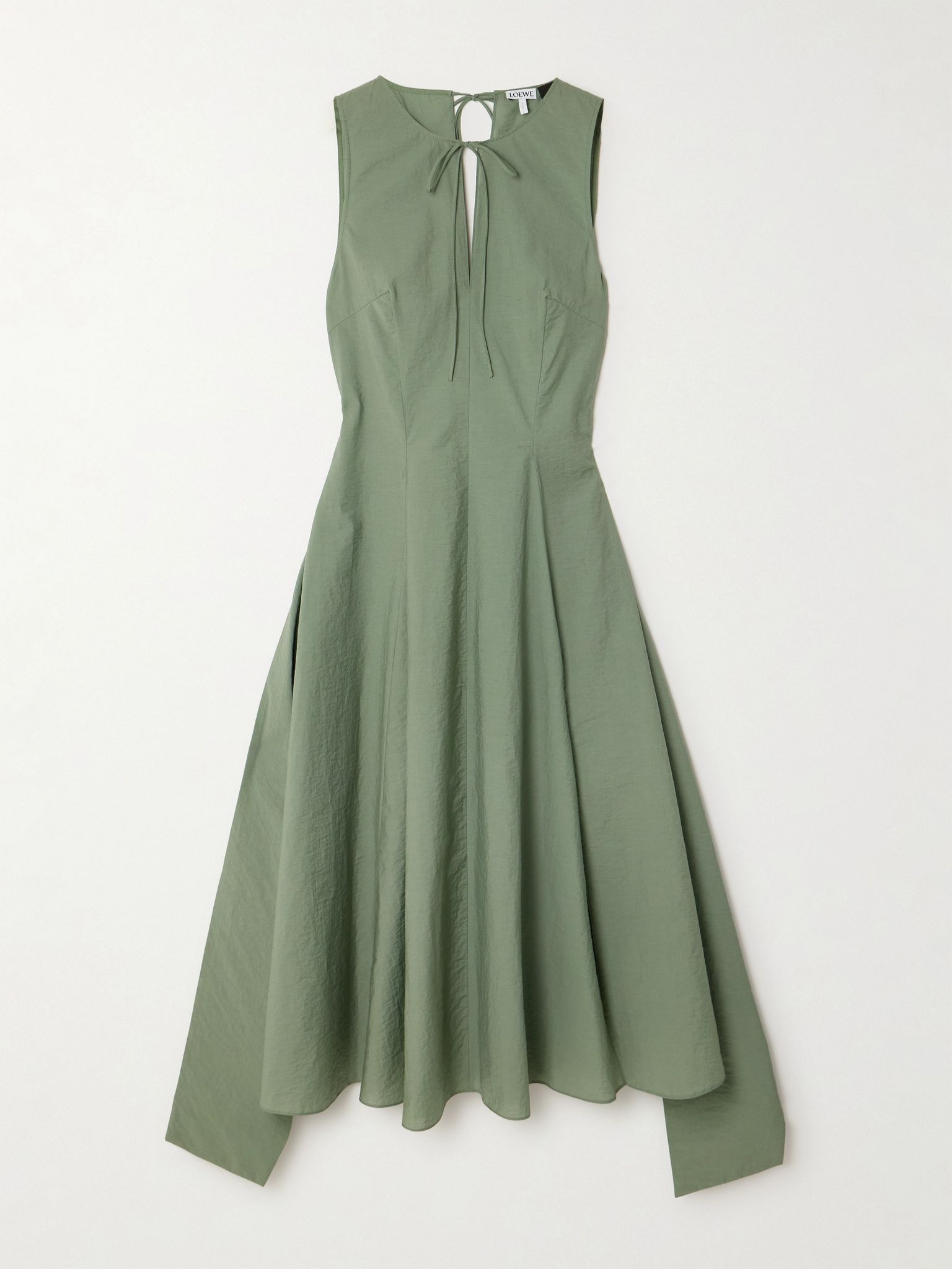 + Paula's Ibiza tie-detailed belted crinkled cotton-blend poplin midi dress Sage green - 1