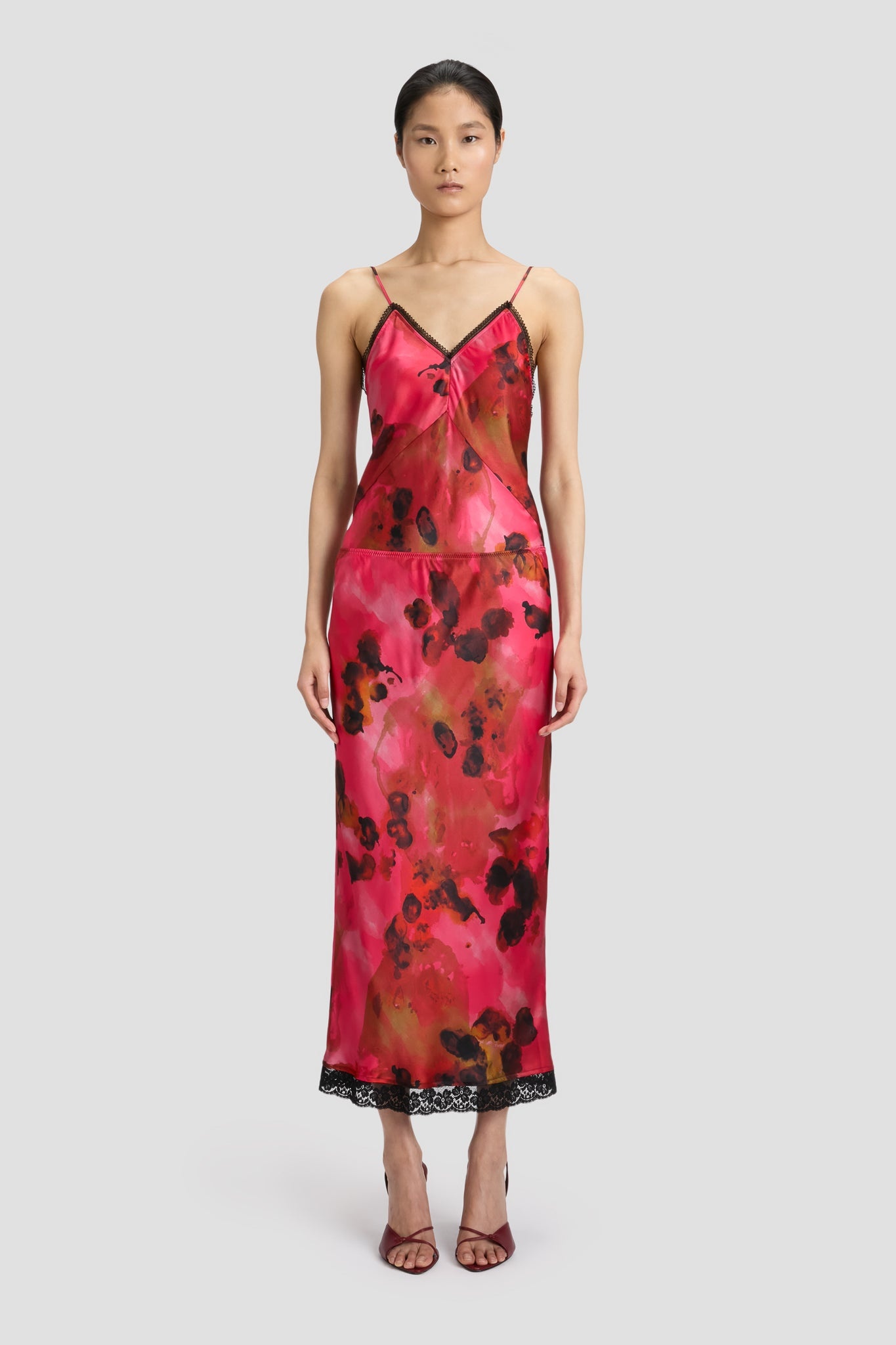 Lace Trim Slip Skirt In Raspberry Floral Print - 2