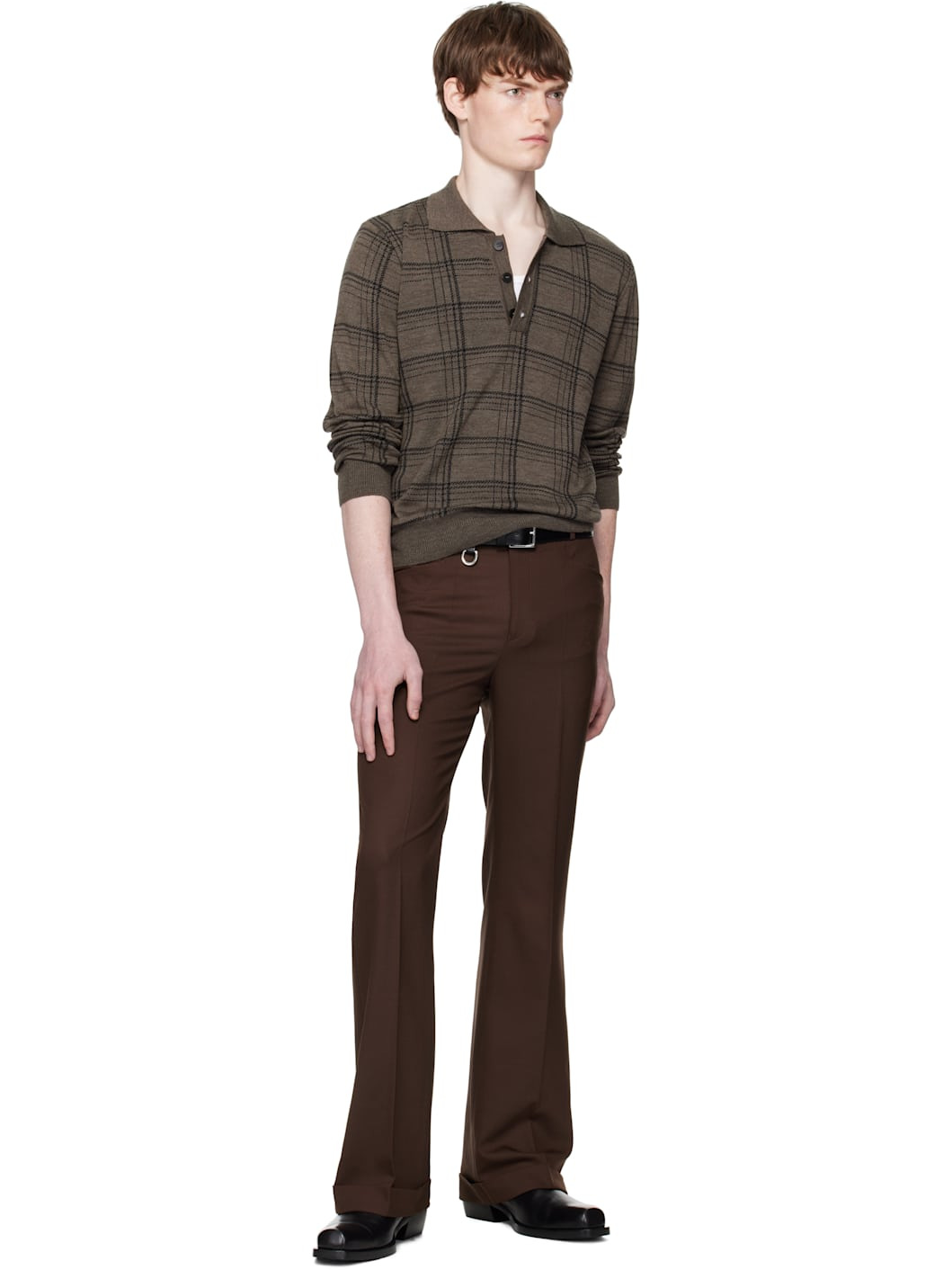 Brown Check Jacquard Polo - 4