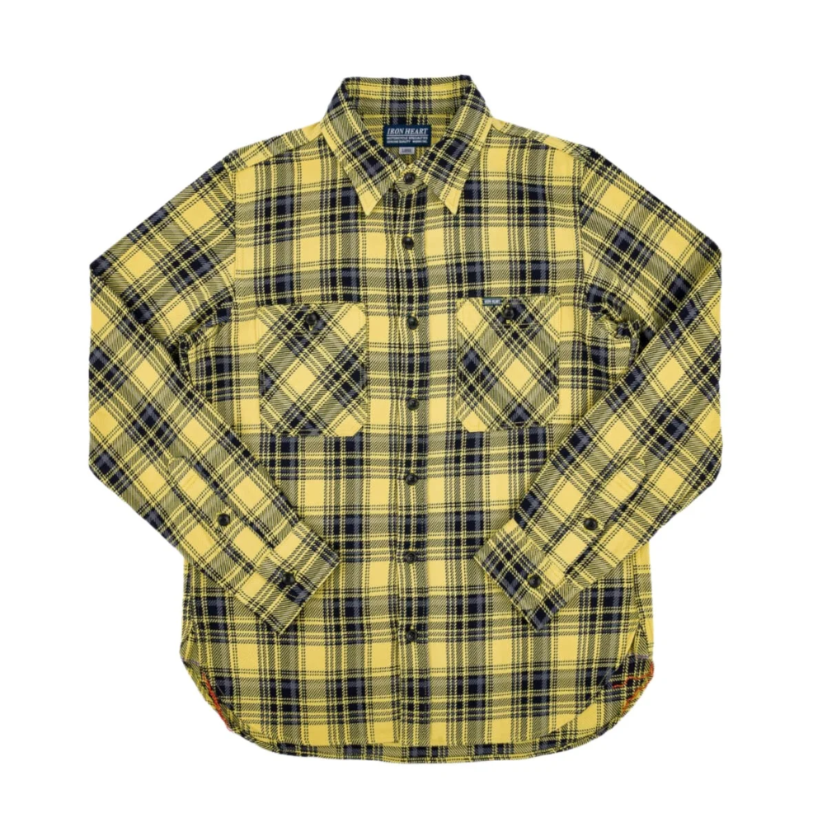 IHSH-412-YEL 9oz Selvedge Indigo Check Flannel Work Shirt Yellow - 1