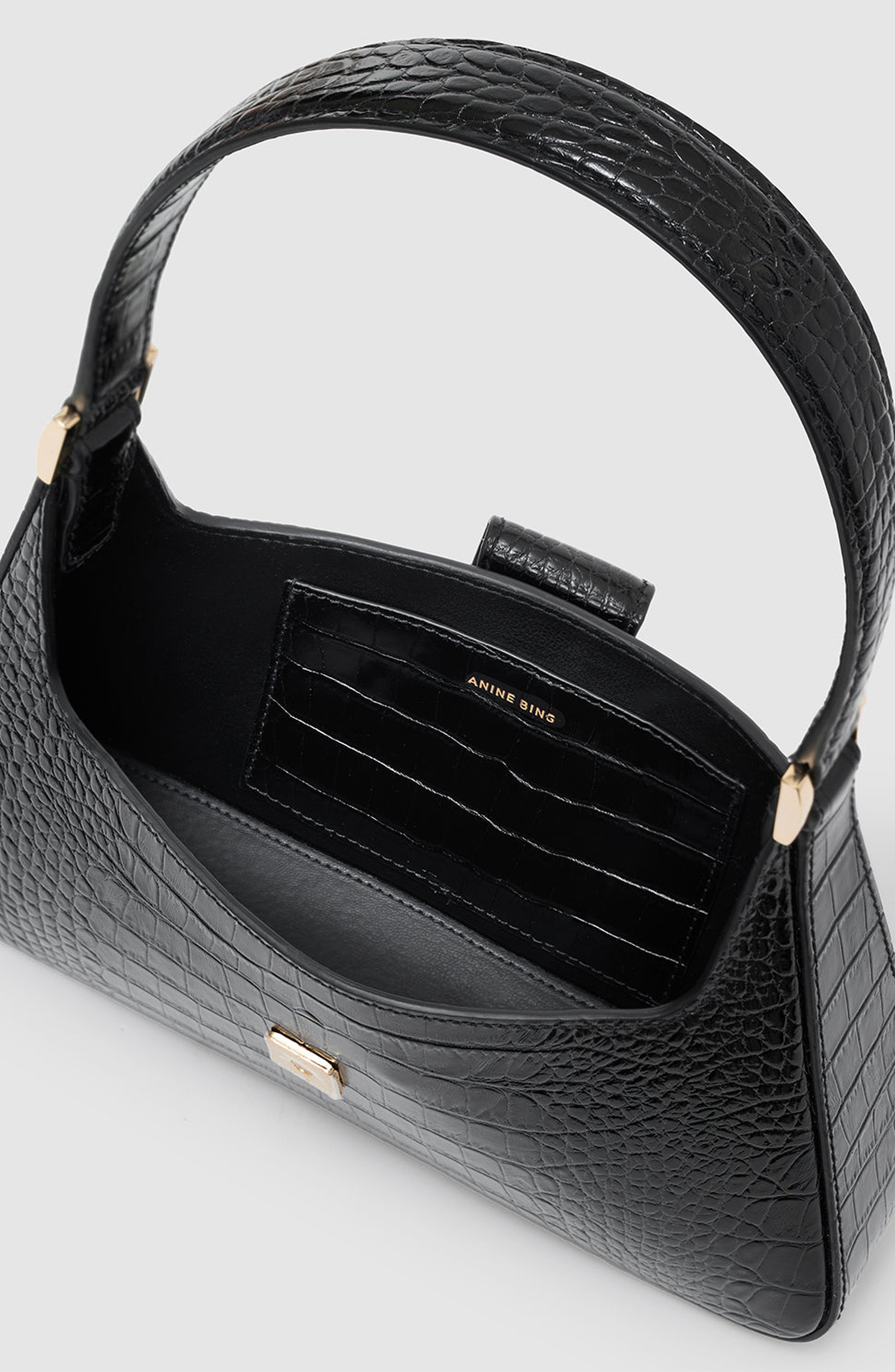ANINE BING Lou Shoulder Bag in Black Embossed at Nordstrom - 3
