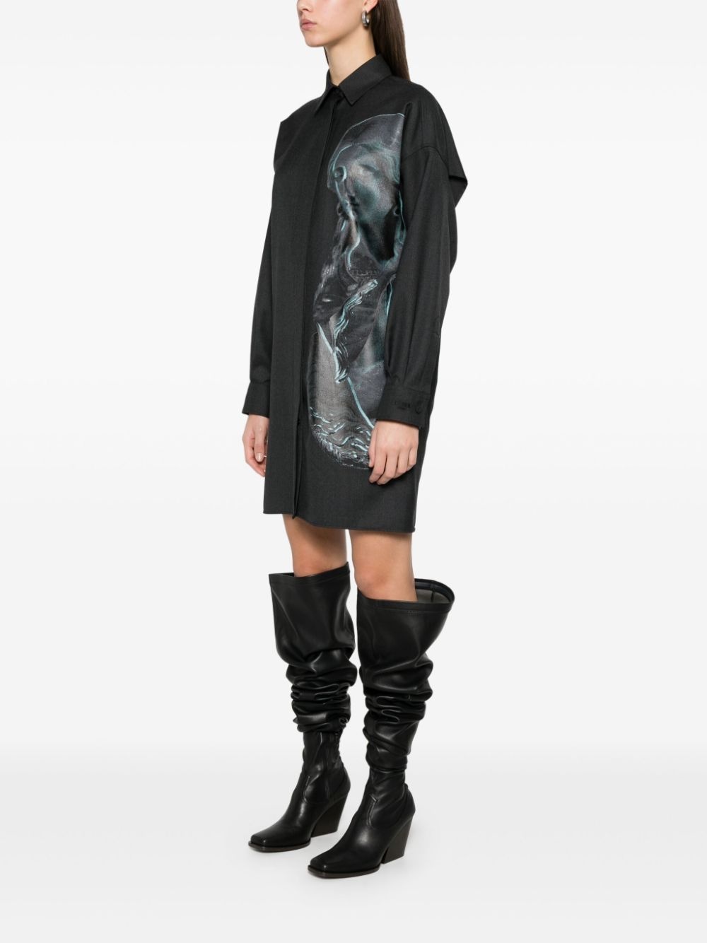 flannel statue print shirt dress - 3