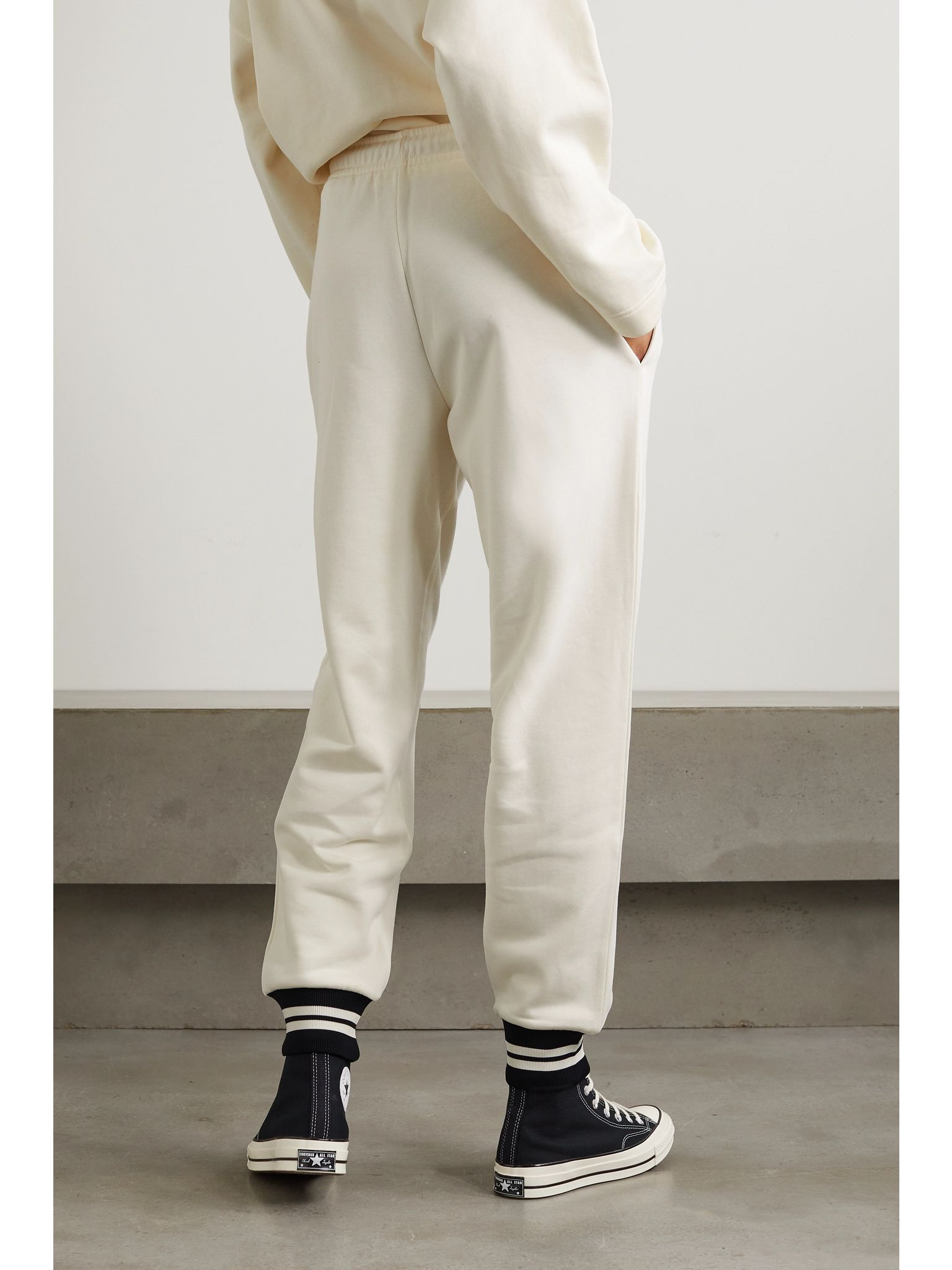 Striped tapered cotton-blend jersey track pants White - 3