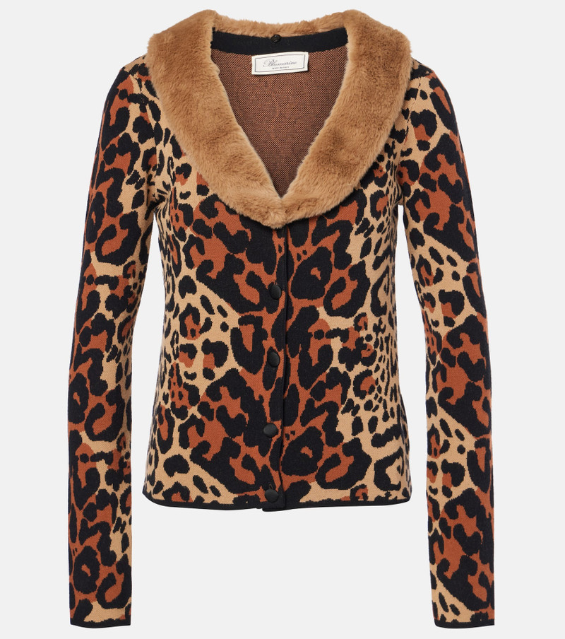 leopard 인쇄 가짜 모피 카디건 - 1