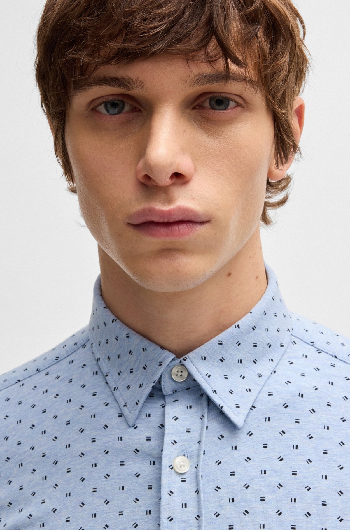 SLIM-FIT SHIRT IN PRINTED STRETCH-COTTON JERSEY - 3