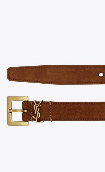 SAINT LAURENT cassandre thin belt with square buckle in suede outlook