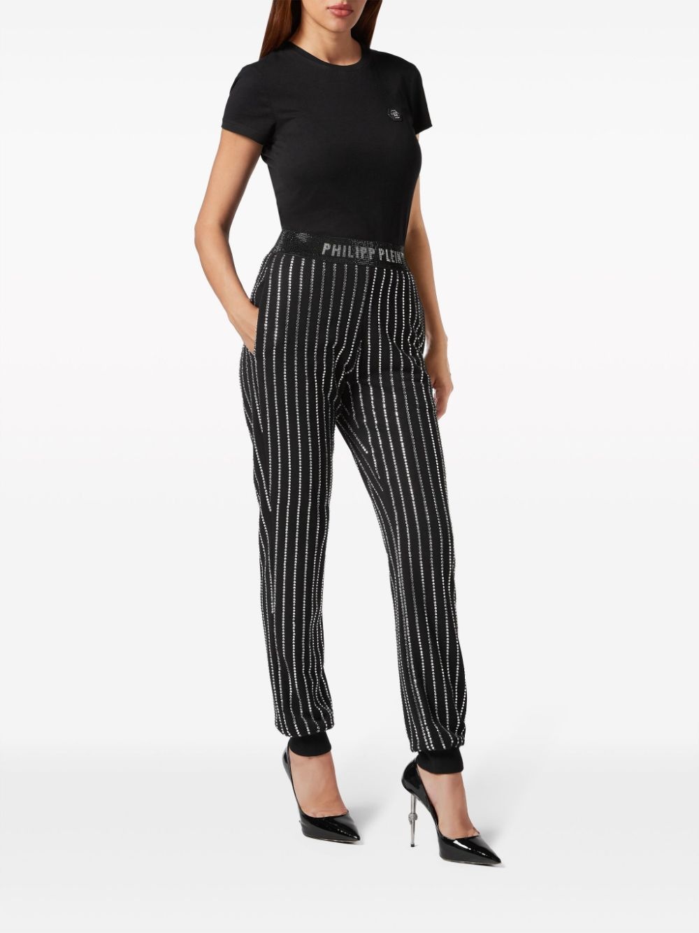 logo-print strap crystal-embellished track pants - 2