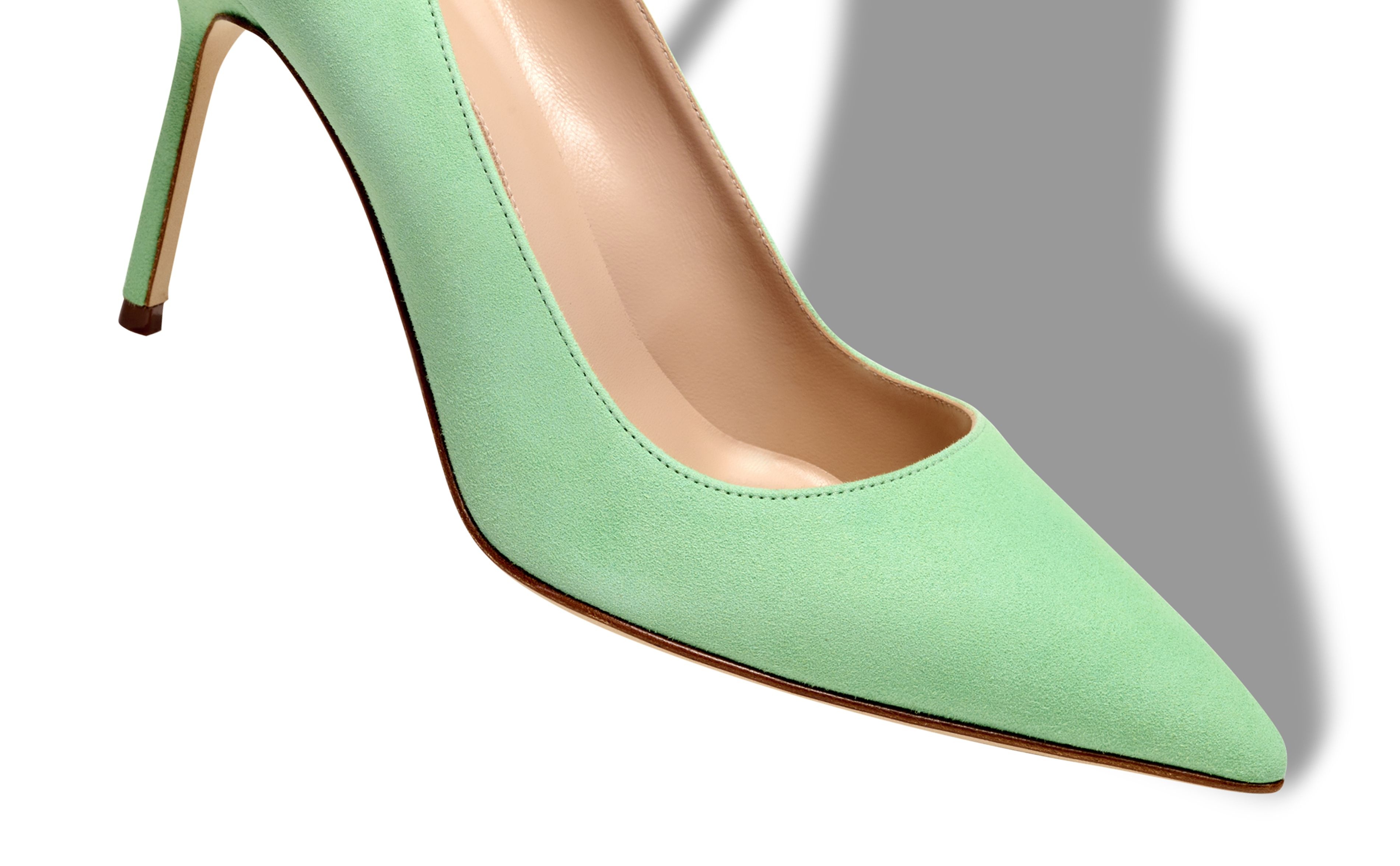 Light Green Suede Pointed Toe Pumps - 4