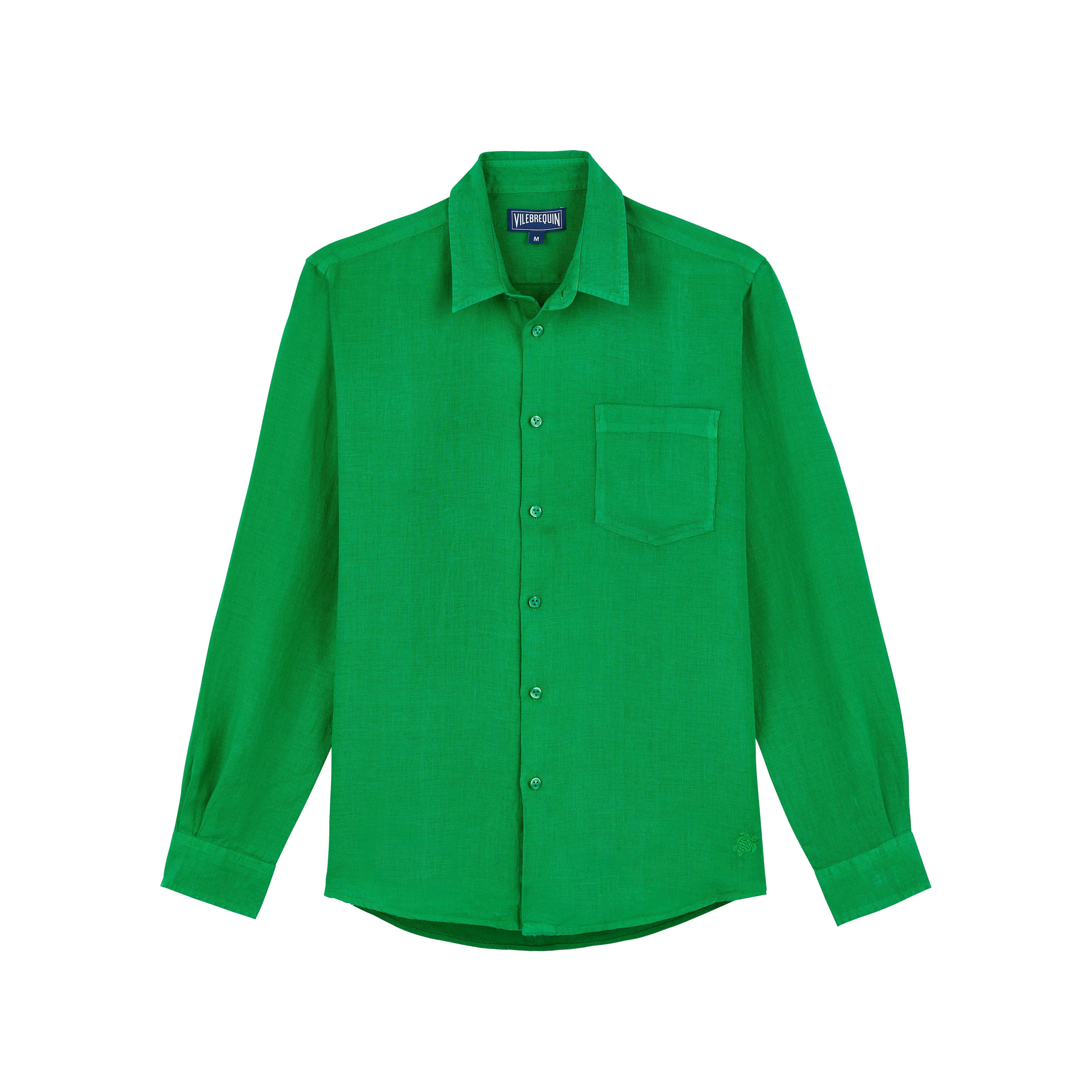 Vilebrequin Men's Solid Linen Shirt in Jungle at Nordstrom - 3