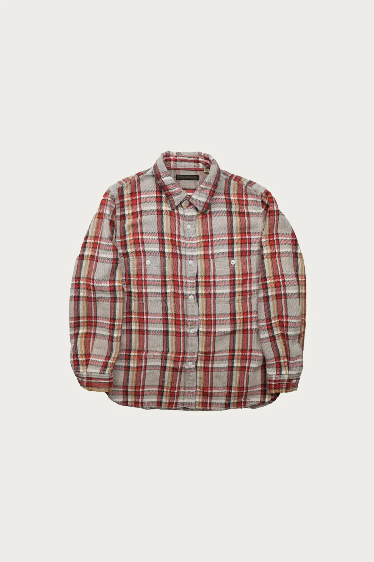 Original Cotton Check Flannel Work Shirt Fade & Damage - Gray x Red (Hand Wash) - 1
