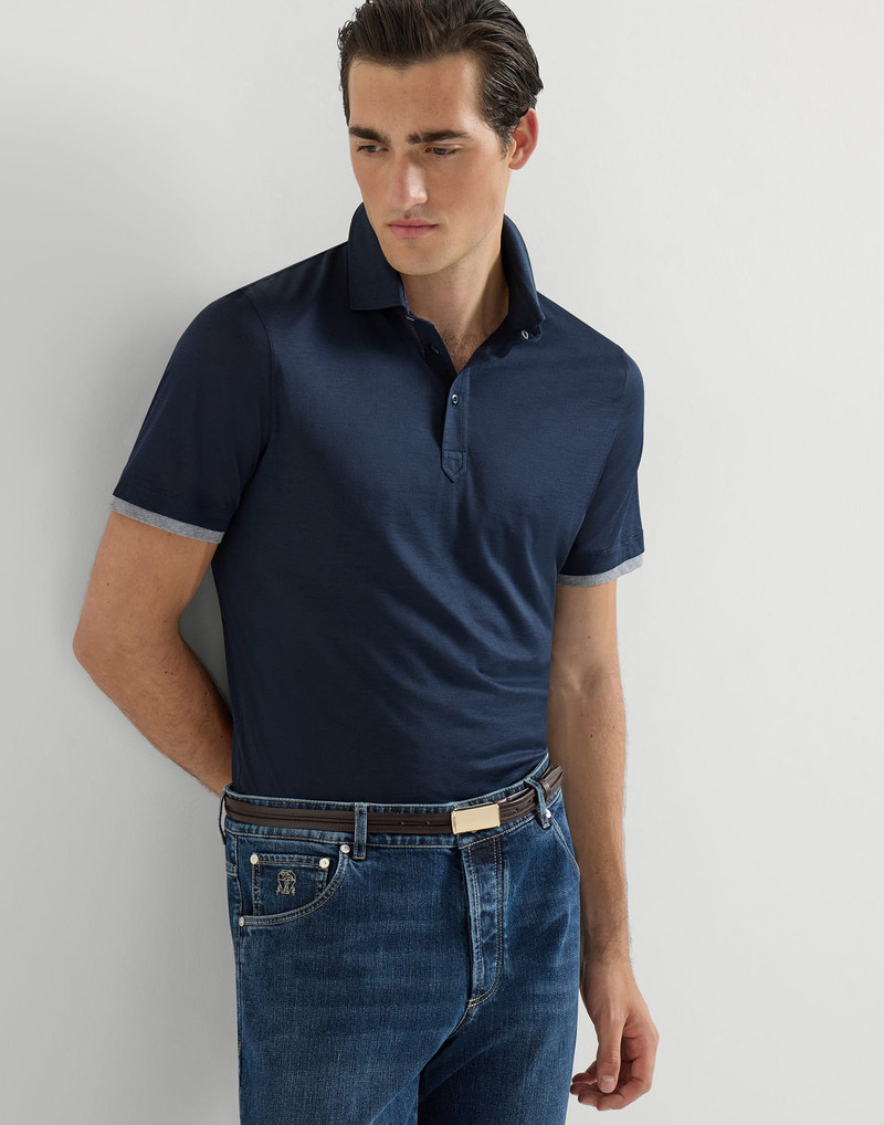 Silk and cotton jersey shirt-style collar polo with faux-layering 5