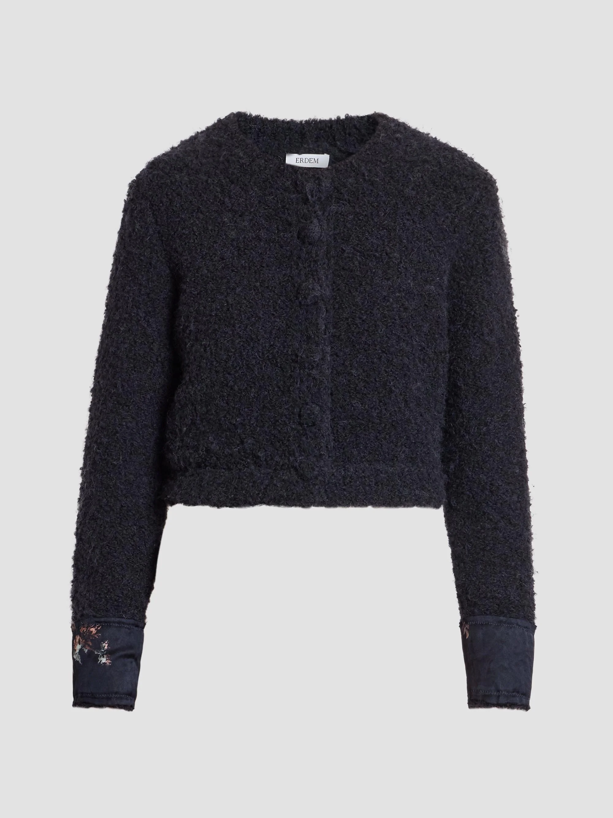 Women's Bouclé Wool-Alpaca-Blend Crewneck Cardigan - Black - 1