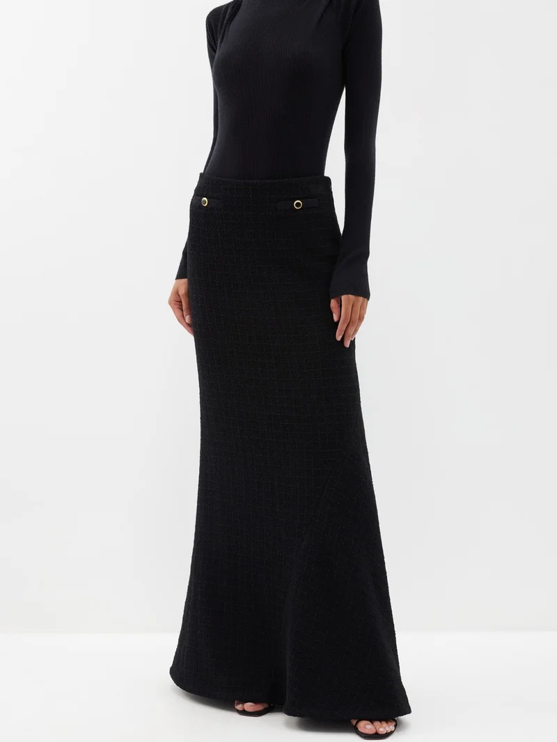 Alessandra Rich Tweed virgin wool blend maxi skirt matchesfashion REVERSIBLE